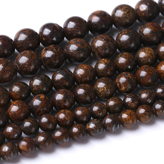 45PCS 8MM Natural Bronze Stone Beads Round Loose Stone Beads for Jewelry Making DIY Energy Stone Healing Power Bracelet 15"