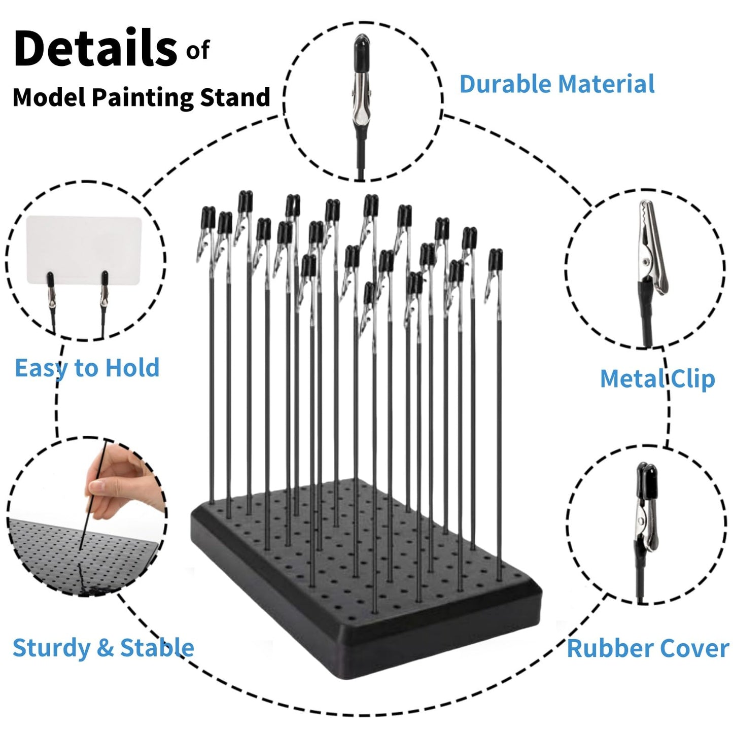 Tlence 19 x 14 Holes Model Painting Stand Base, 25 PCS Alligator Clip Sticks with Rubber Tips, Airbrush Spray Holder with Clean Brush, Clamping Tools Set for Model Parts Assemble DIY Crafts Photo Memo