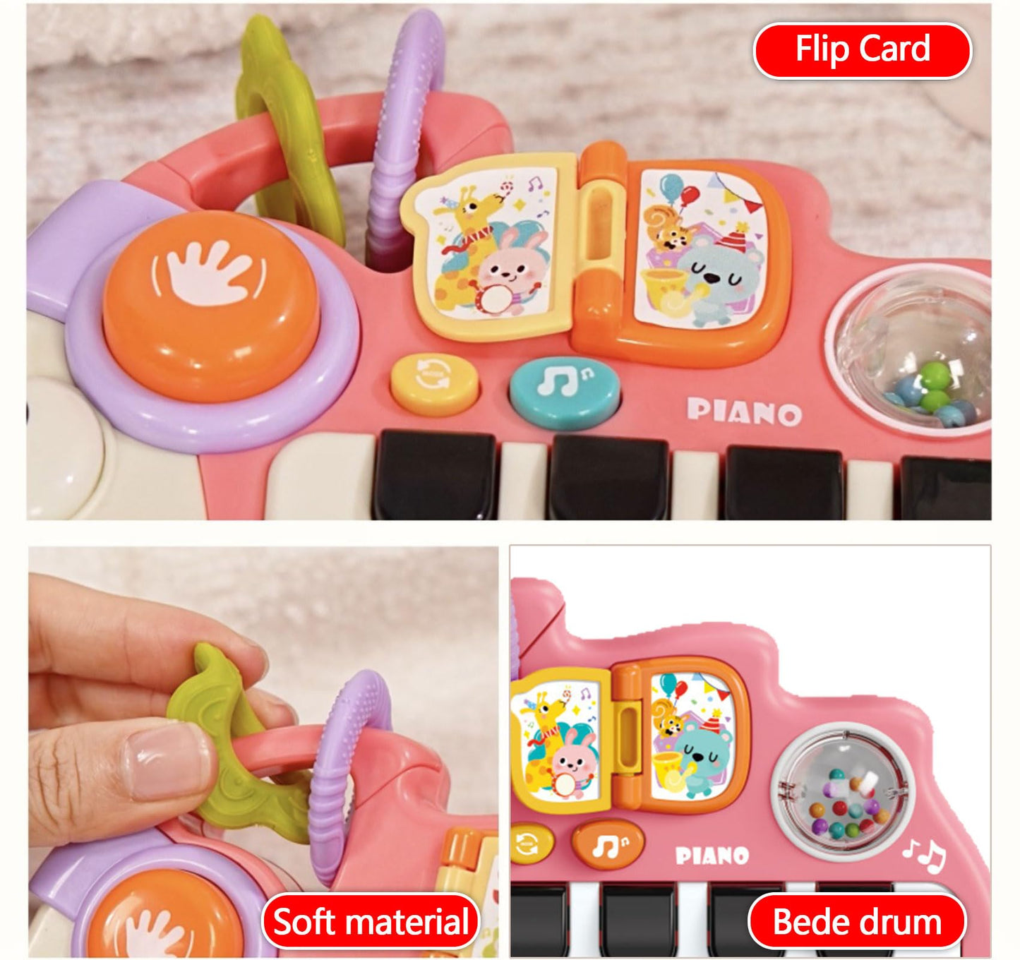 Baby Musical Piano Toys for Toddler age1-3, Busy Board with Music & Light, Birthday Toy for Infant Toddler 1-3 Years and Older Boy Girl Gifts (Pink-Hedgehog)