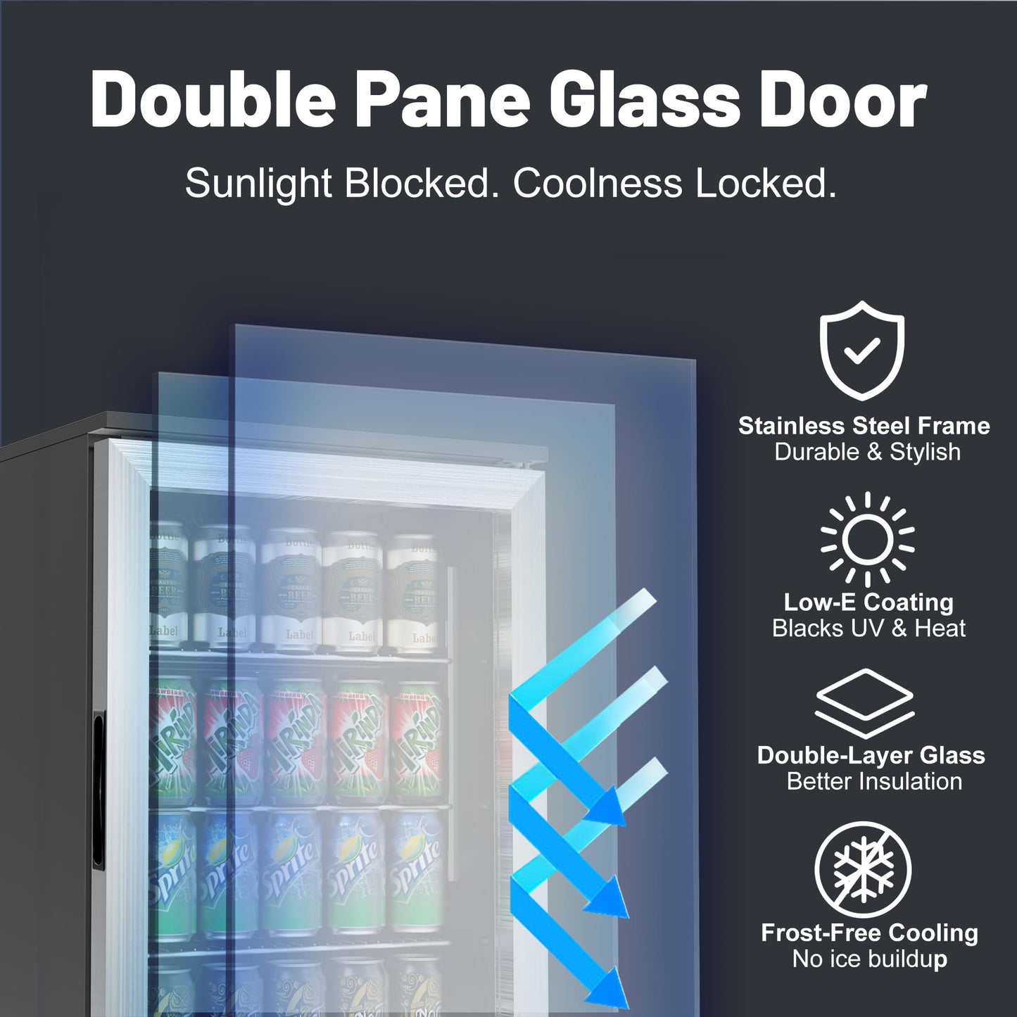 ChillFoce 20 Inch Under Counter Beverage Fridge with Glass Door, Beverage Refrigerator Cooler 120 Can,Built in or Freestanding,Fast Cooling,Quiet ≤39 dBs,Blue LED Light Cooler for Bar, Home, Office