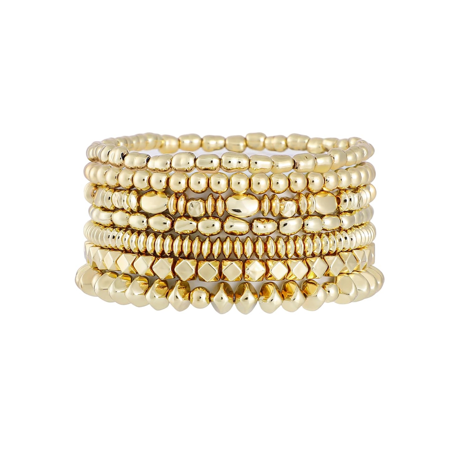 Sajidos Gold Plated Beaded Bracelets for Women Trendy, 14K Gold Plated Stack Cross Pearl Gold Plated Bead Stretch Bracelets Set Elastic Hypoallergenic Bracelets Jewelry Gifts