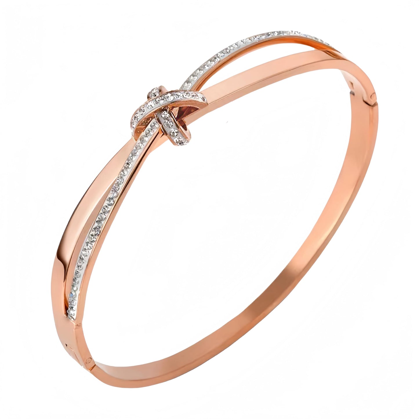 Bow Bangle Bracelet for Women Personalized Cubic Zirconia Stainless Steel Bracelets Oval Butterfly Knot Bangles Bracelets Gifts for Love （Rose）