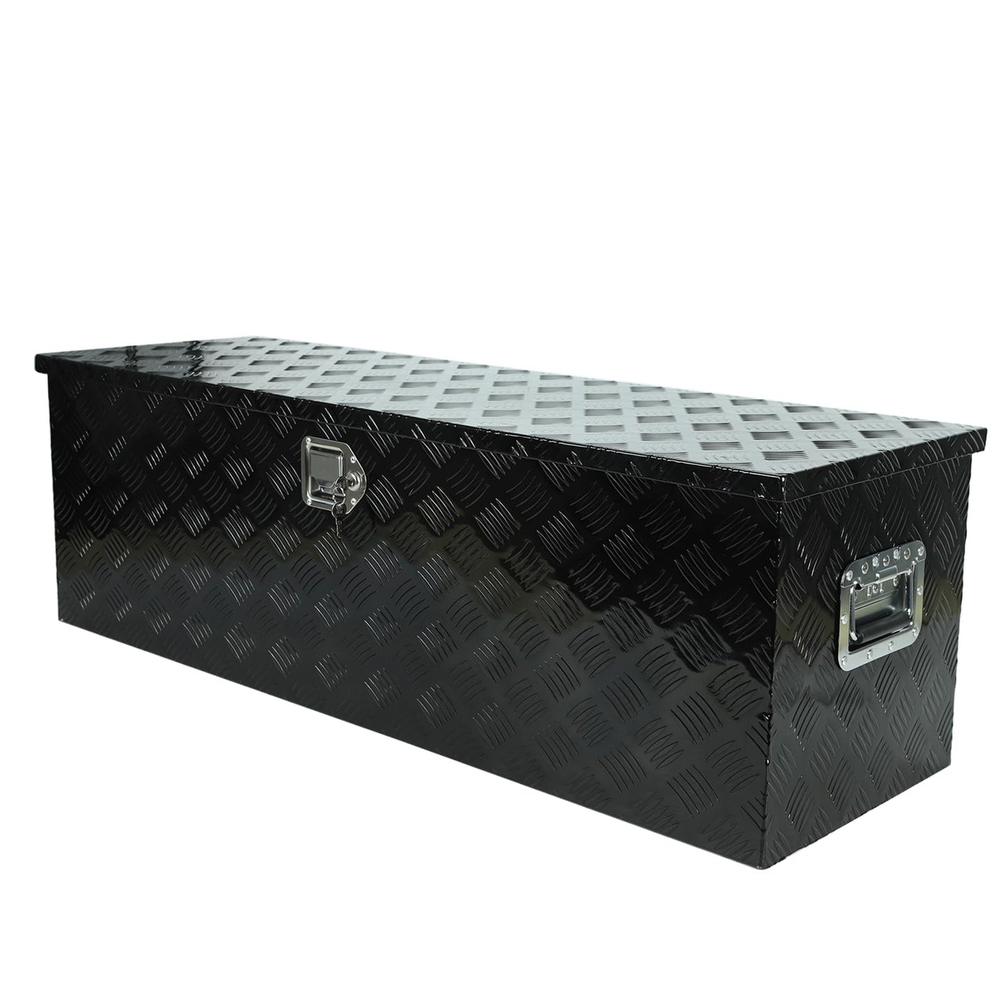 confote 48" Heavy Duty Aluminum Stripes Plated Tool Box Pick Up Truck Bed RV Trailer Toolbox Waterproof Square Storage Organizer with Side Handle, Lock with Keys -48"x 15"x 15"，Black