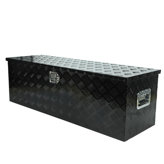 confote 48" Heavy Duty Aluminum Stripes Plated Tool Box Pick Up Truck Bed RV Trailer Toolbox Waterproof Square Storage Organizer with Side Handle, Lock with Keys -48"x 15"x 15"，Black