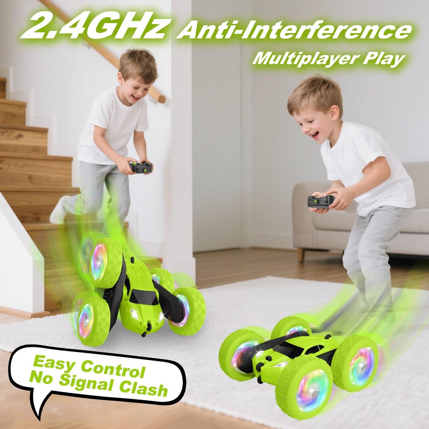 FDCTR Remote Control Car, Stunt RC Cars, 2.4GHz Double Sided 360° Flips RC Crawler, Outdoor Toys for Kids Ages 4-8, Upgraded USB-C Modular Battery, 5 6 7 8 9 10 +Year Old Boys Birthday Gifts Green