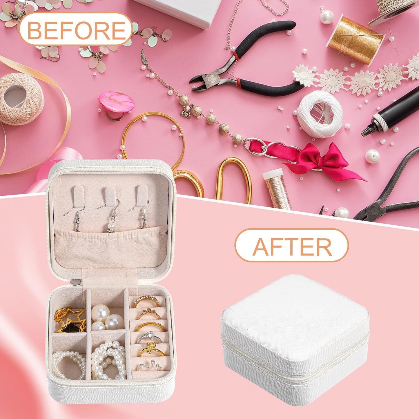 Kifmurase 8PCS Travel Jewelry Case, Small Portable Bridesmaid Jewelry Gift Box, PU Leather Jewelrys Case Organizer Storage for Rings Earrings Necklaces, Women Girls Bridesmaid Proposal Gifts(Beige)