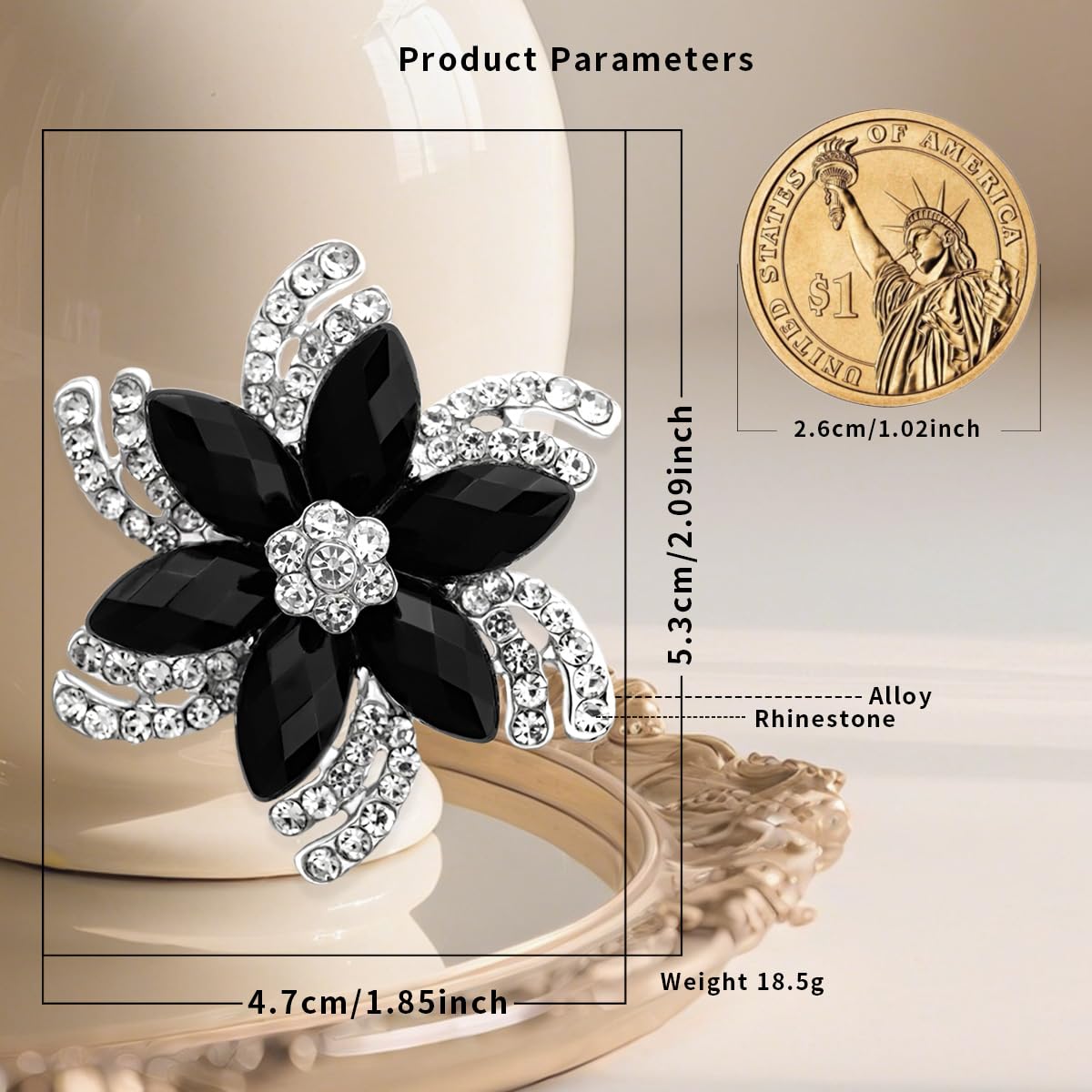 Cotsinyer Vintage Style Rhinestone Flower Brooch Pin Crystal Lapel Pins Wedding Party Birthday Dance Banquet Dress Suit Ceremony Clothes Hat Bag Accessories Jewelry Gift for Women