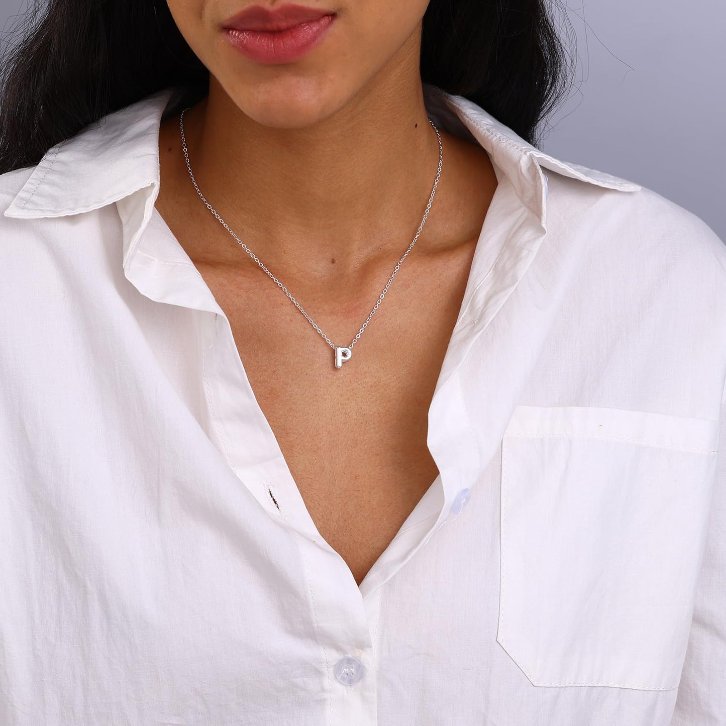 CUEZIY Bubble Silver Letter Necklace Initial Necklaces for Women Dainty Personalized Charm Pendant Name Necklace Cute Non Tarnish Fashion Accessories Teen Gift Trendy Stuff Silver Jewelry Gifts