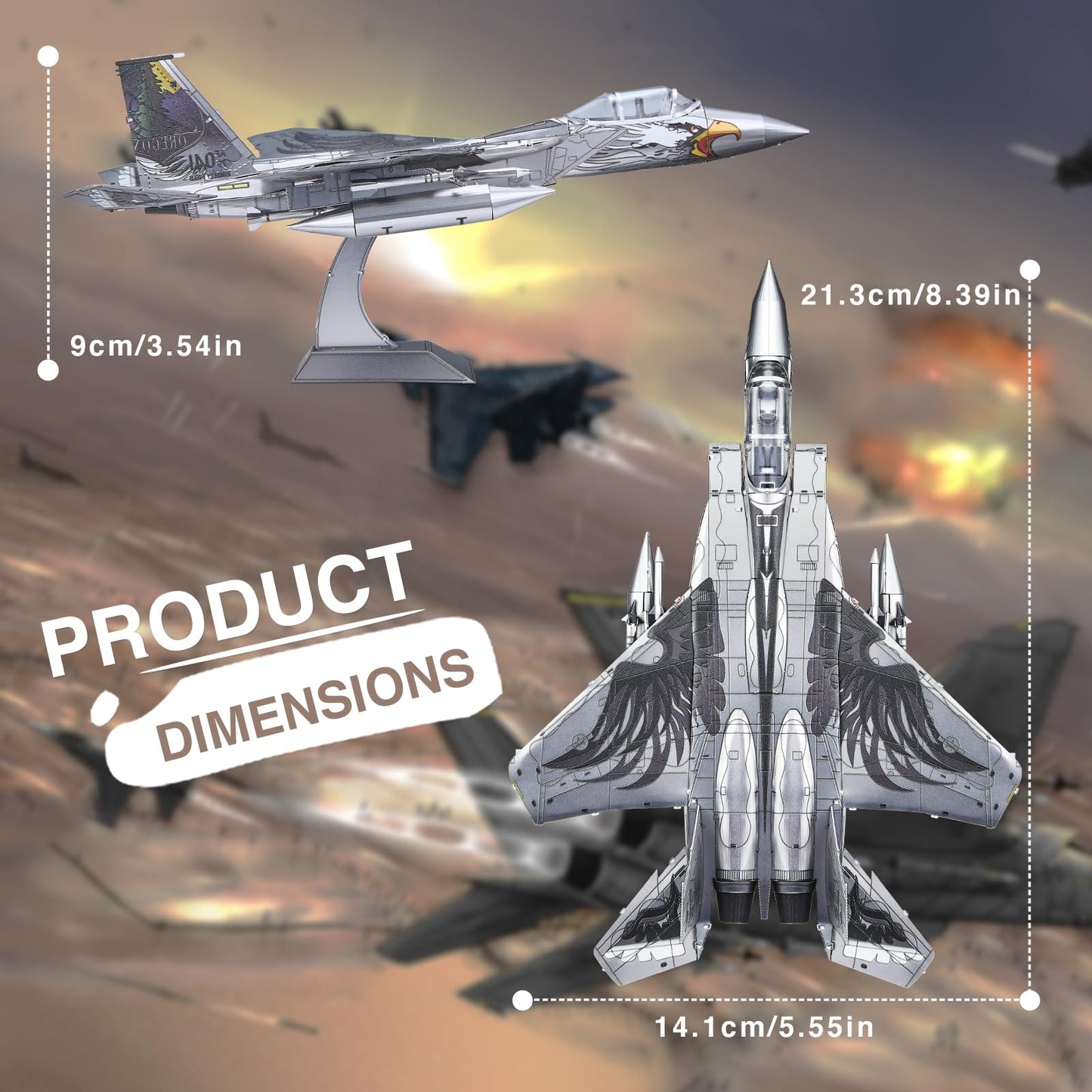 Piececool 3D Puzzles for Adults, American F-15 Fighter Metal Airplane Kit to Build, DIY Assembly Plane Model, Best Gifts for Military Enthusiasts, Desk Decor