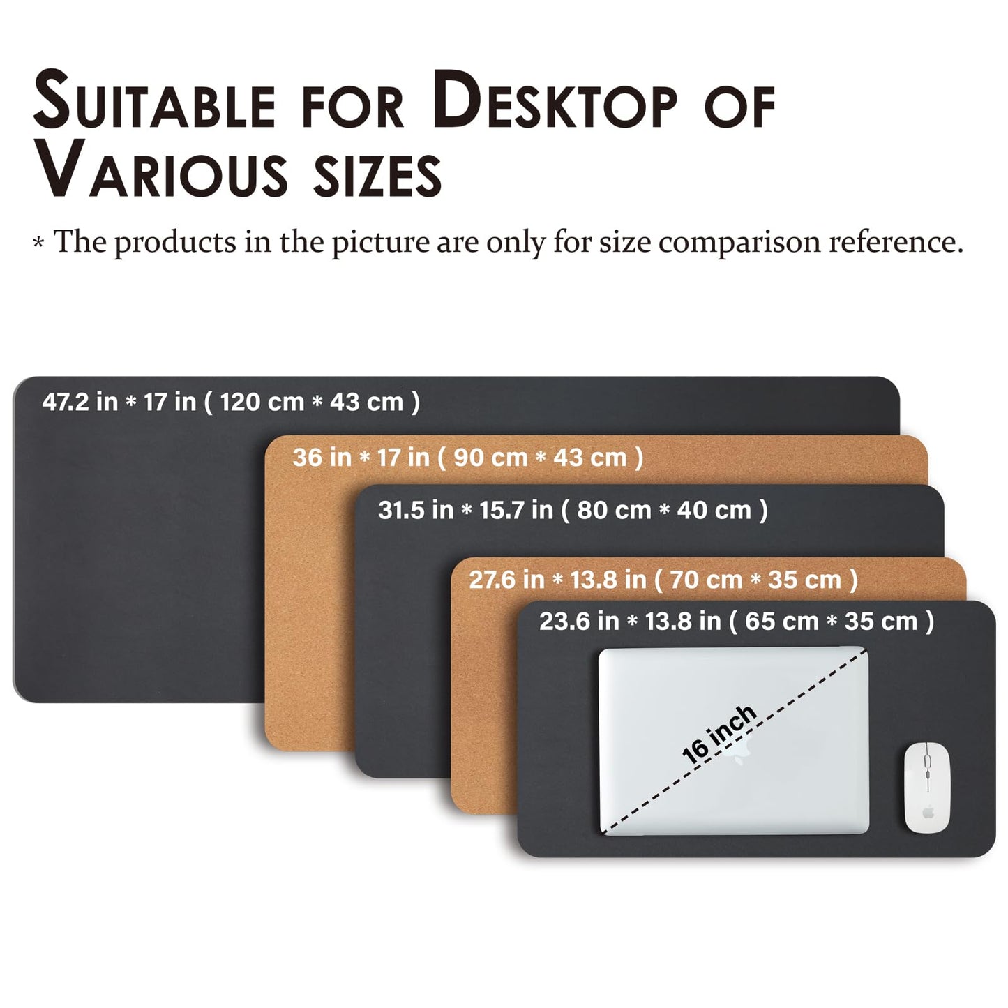 Cork Desk Mat - Dual-Sided Desk Pad for Office and Home - Desk Organization and Accessories - Ideal for Large Mouse Pad and Desk Mats on Top of Desks(Black,90cmx 43cm)