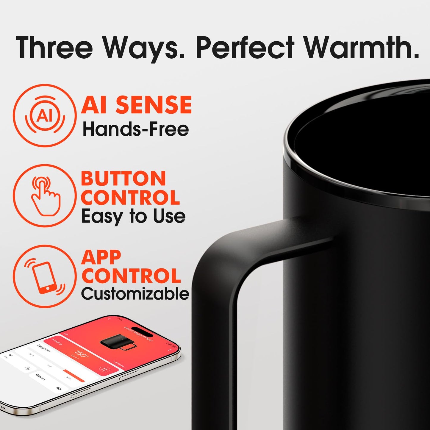 Vsitoo S3 Plus 14oz Heated Coffee Cup - Temperature Control Smart Mug with Mug Warmer, Auto-Sensing AI Heats Drinks to 120-150°F Hands-Free.Ideal for Home/Office/Gifts，Black