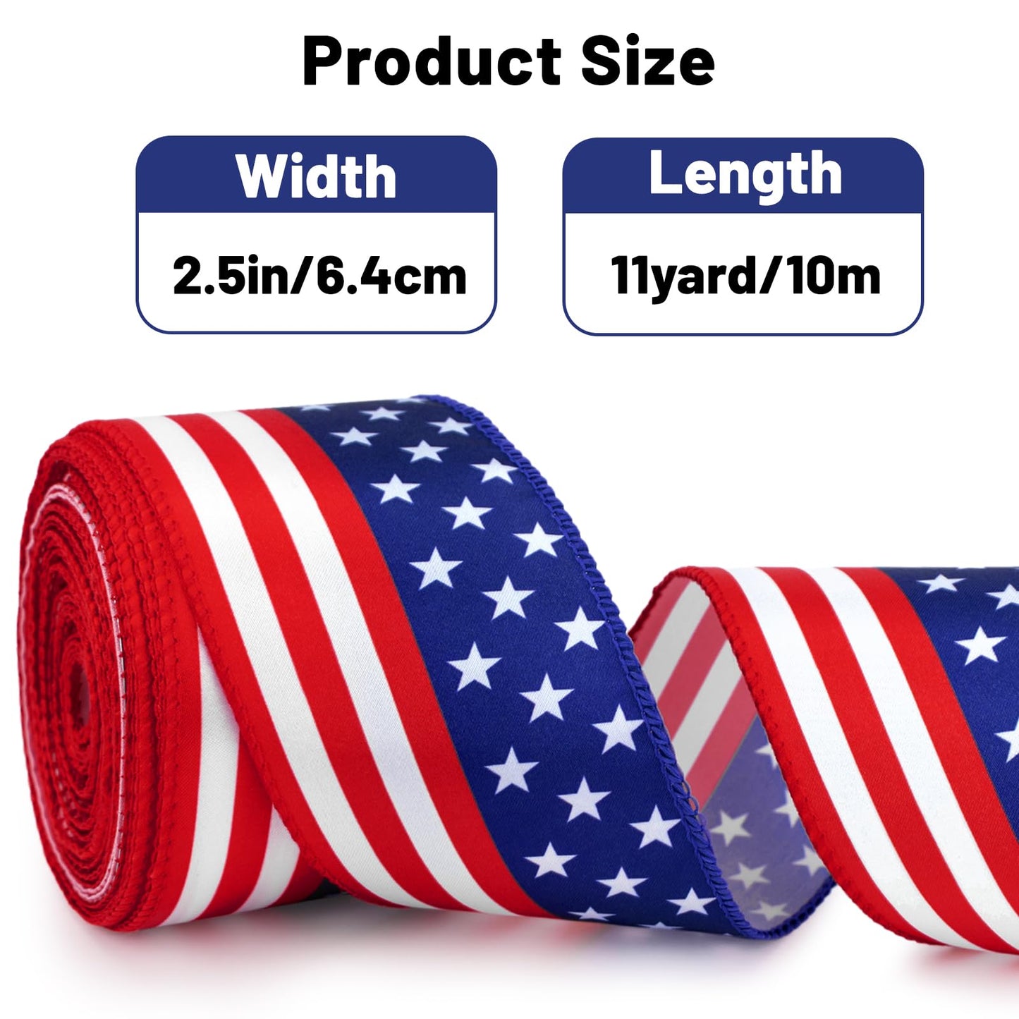 KINGLAKE 250th Anniversary Patriotic Wired Ribbon - 2-1/2 Inch x 11 Yds Red White Blue Striped Satin Star Ribbon 4th of July Ribbons for Wreaths Crafts Independence Day Memorial Day Veterans Day Decor