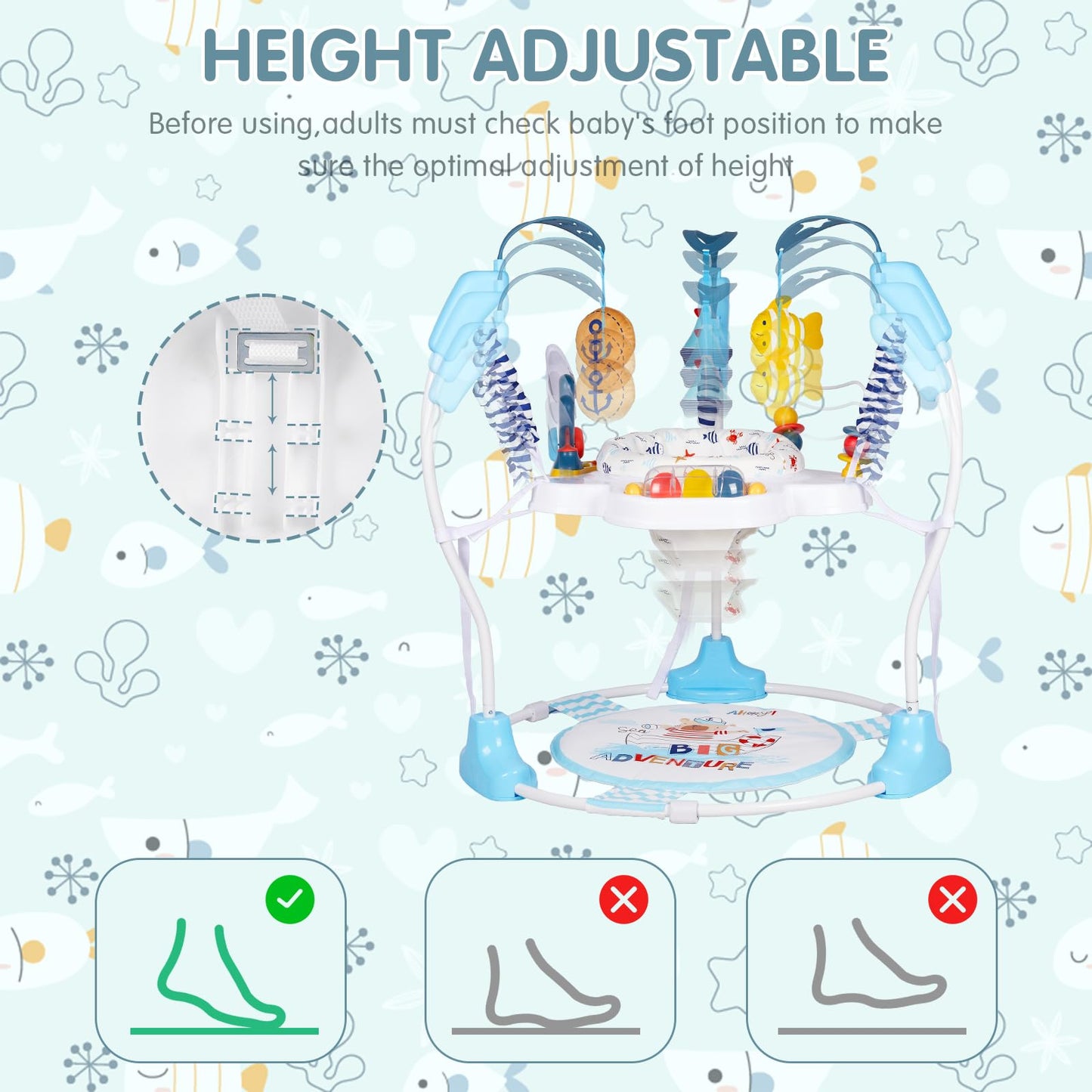 Furmubei Baby Activity Center, 3-in-1 Baby Jumper, Infant Activity Center with 360° Rotating Seat, Music, Lights, 3 Adjustable Heights, Infant Activity Jumper for 6+ Months JP2401