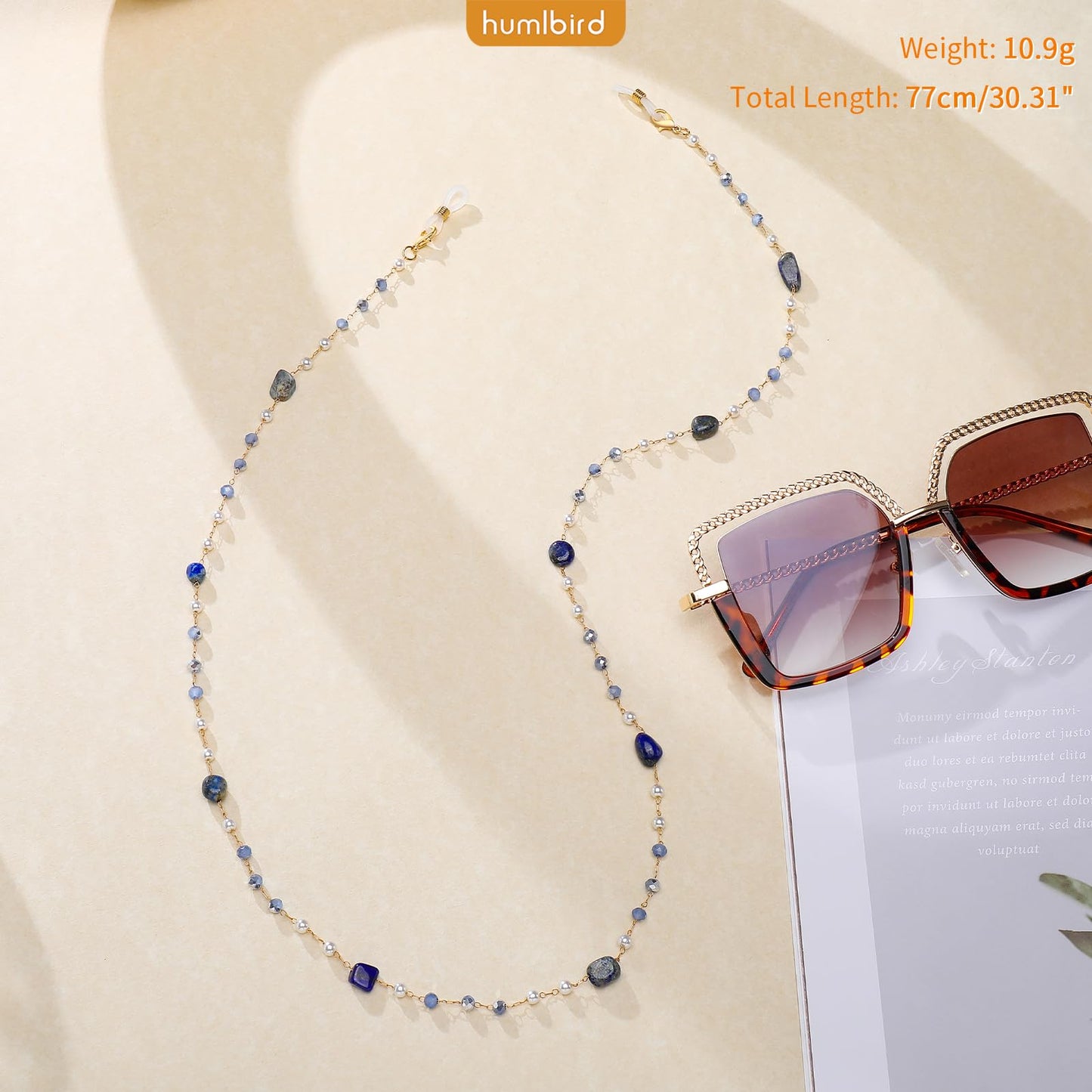 humlbird Glasses Chain for Women Stylish Glasses Necklace Sunglasses Chain Mask Lanyard Natural Crystal Mask Chain Eye Glasses Holder Strap Dark Blue