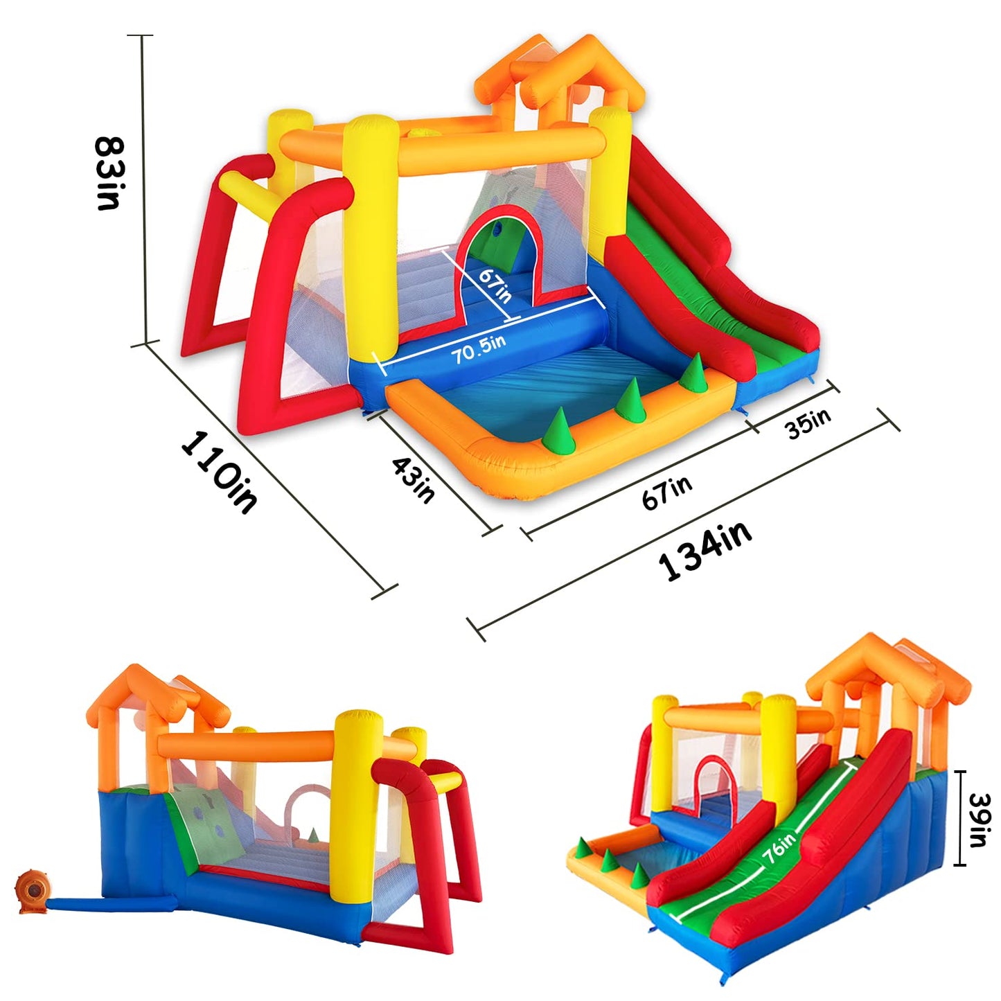 Baralir 7-in-1 Bounce House for Kids 3–10, Bouncy Castle with Long Slide, Kiddie Pool (Ball Pit), Soccer Goal, Climbing Wall, Basketball Hoop and Ring Toss Game - for Indoor or Backyard Fun