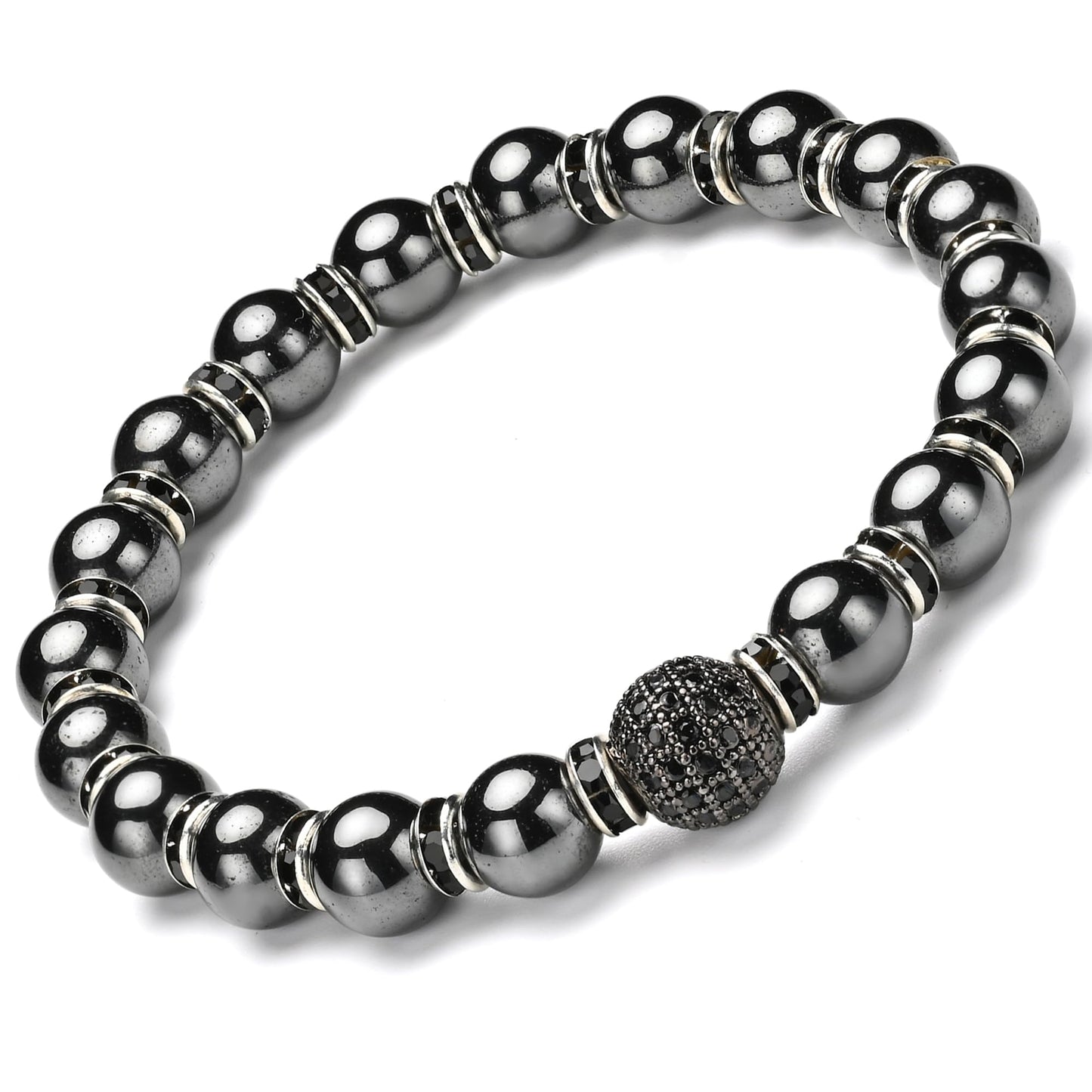 Apocalyptic-K Women's Magnetic Bracelet，Hematite Bracelets，Magnetic Bracelets With Zirconia,Handmade Stretch Bracelet，Eliminates static electricity. (8MM Black &10MM Zirconia)