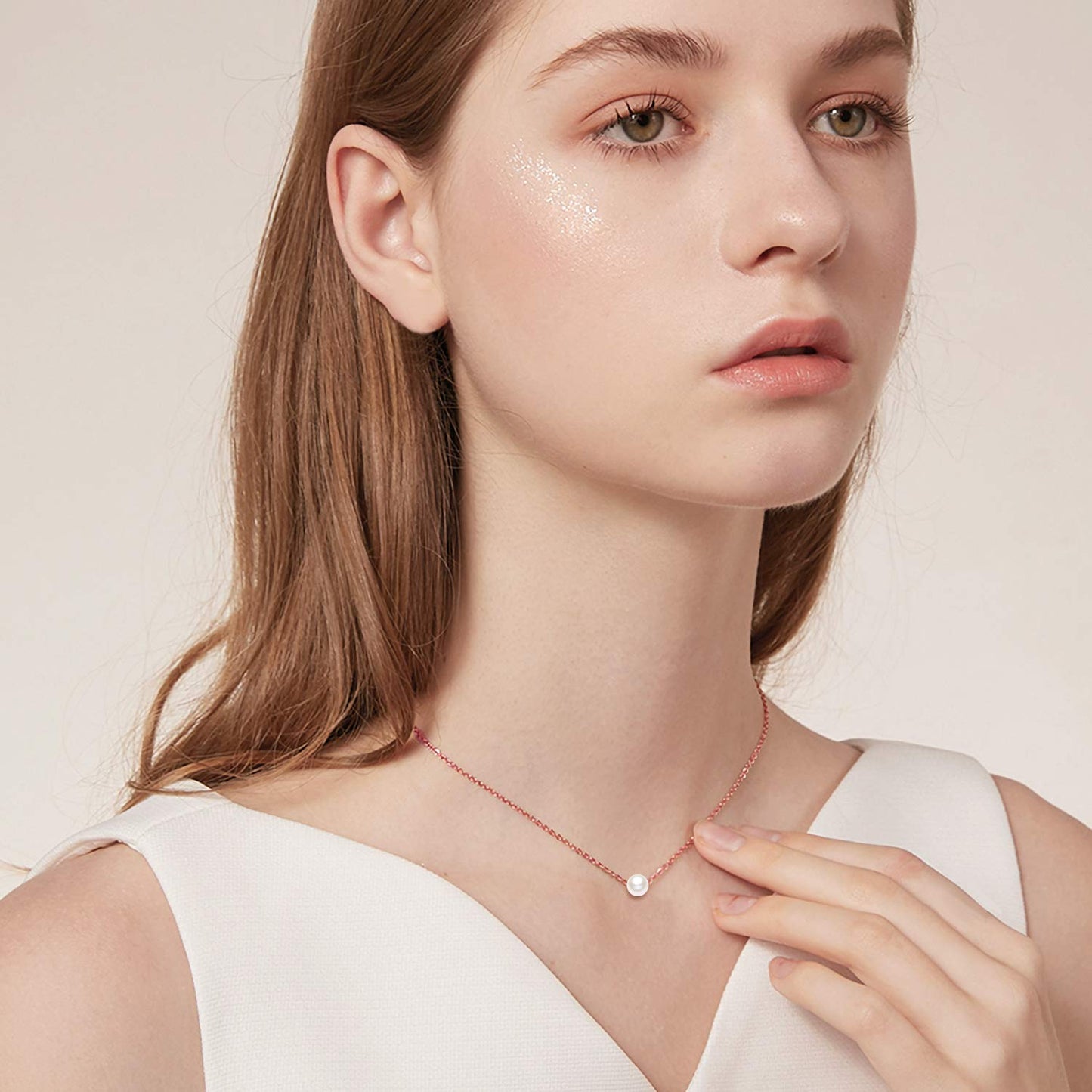 14K Solid Gold Pearl Necklaces for Women, Real Freshwater Cultured Pearl Choker Necklaces Fine Jewelry Gifts for Her, Mom, Wife 16"-18"
