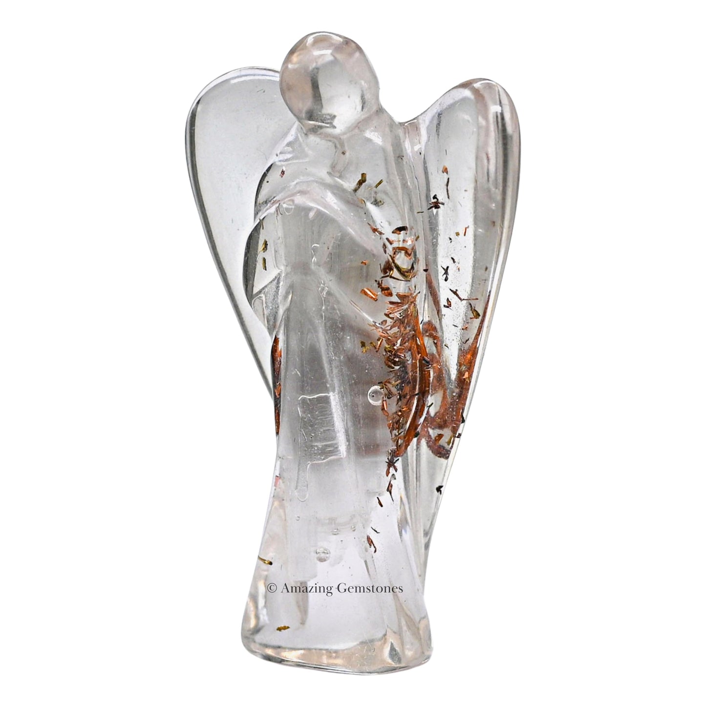 Amazing Gemstone Selenite Guardian Angel Figurine Pocket Crystal Angel for Protection - Orgone Guardian Angel with Orgonite Layer and Natural Crystal for Healing Gift (2 Inch, Organite)