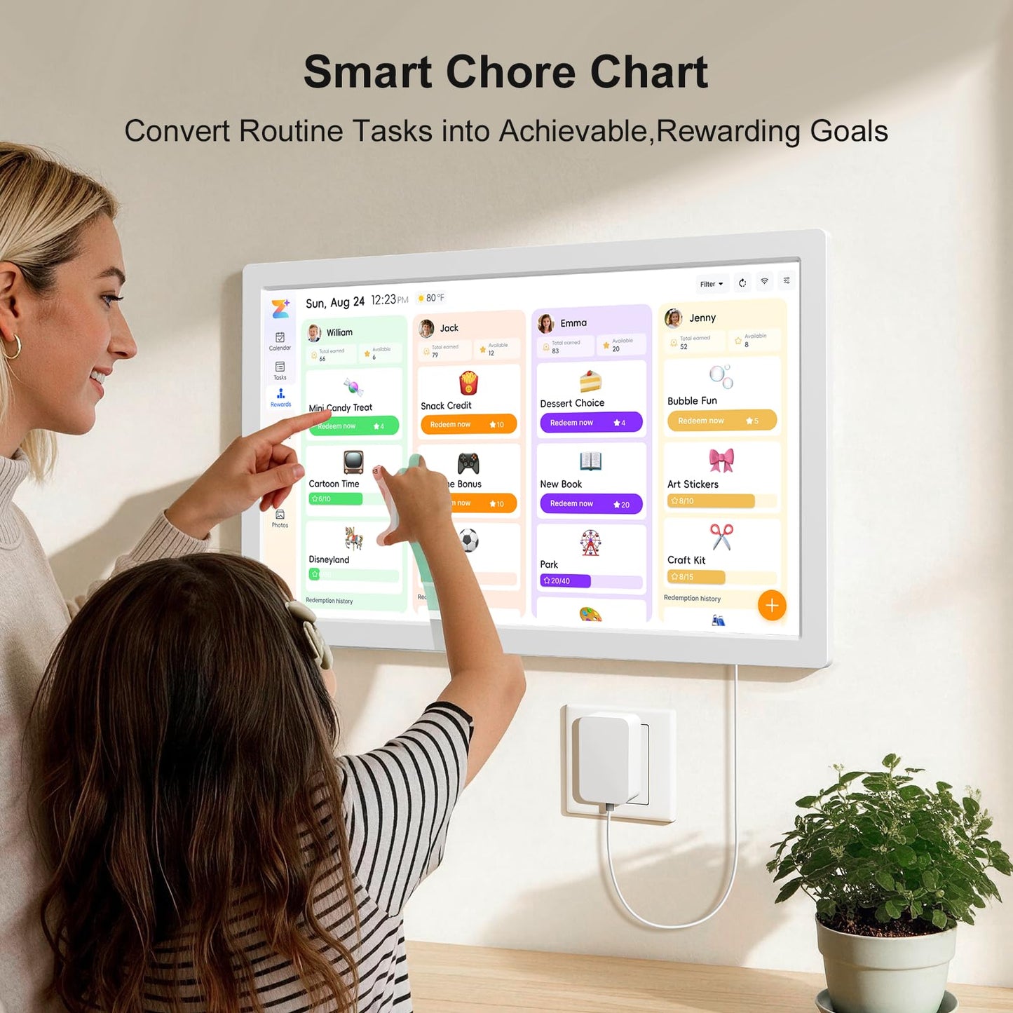 JSUSOU 15.6 Inch Smart Digital Calendar with FREE APP for Fridge & Wall Touch Screen, Magnetic Refrigerator Mount, Electronic Planner for Office Desk, Mothers Day Gifts for Mom, White