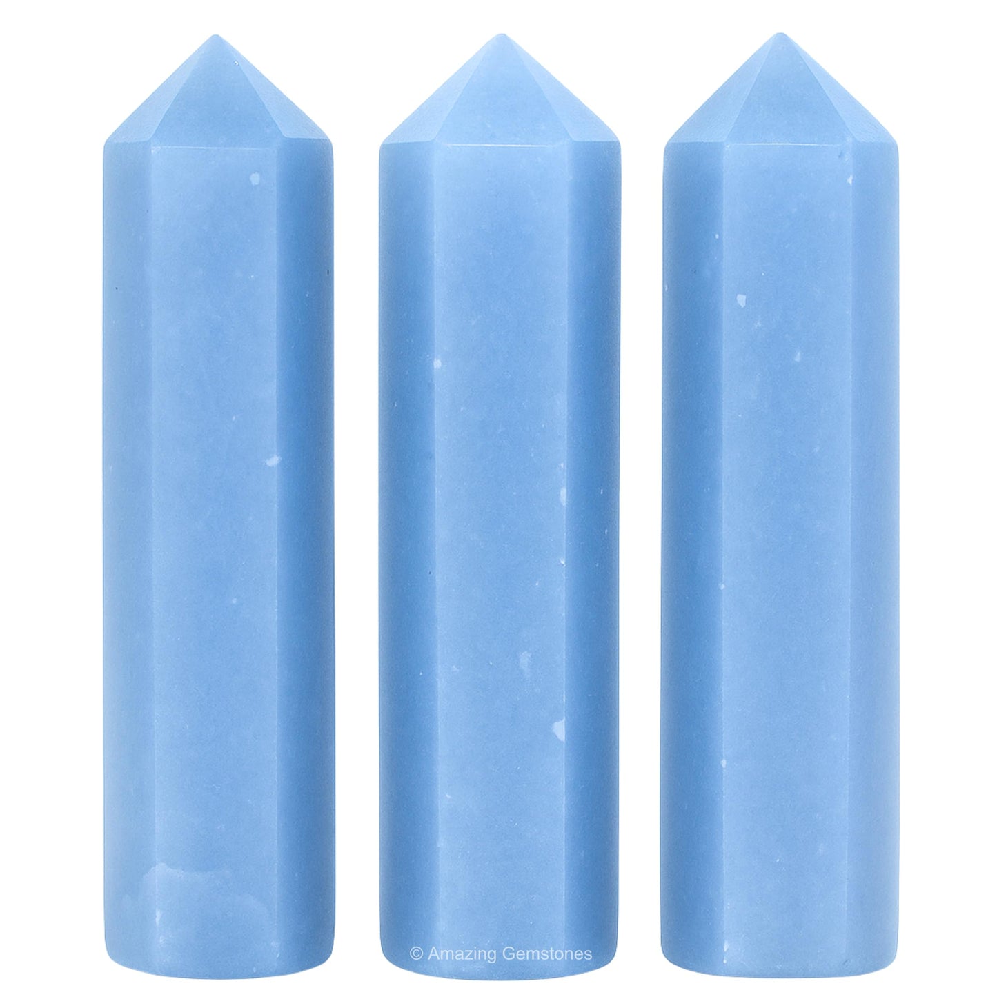 Amazing Gemstone Angelite Crystal Points Bulk Healing Crystals and Stones - Pack of 3 Single Terminated Healing Wand Point Bulk Crystals for Crafts, Crystal Grid, DIY Work - Premium Crystals