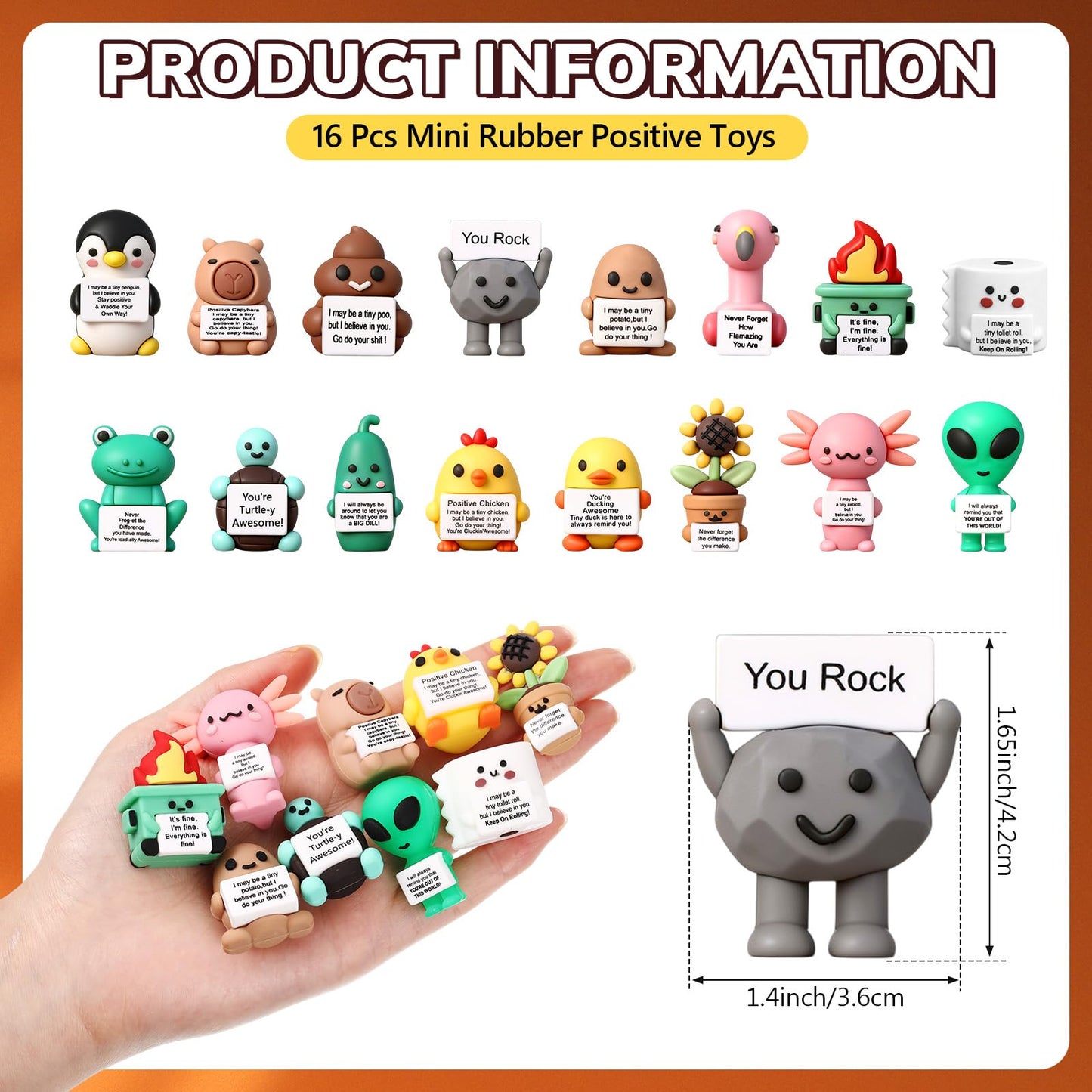 Gejoy 16 Pcs Mini Rubber You Rock Toys Set Mini Rock Figures Positive Gifts Desktop Ornaments and Decorations Inspirational Gifts for Employees, Staff, Teachers, Teams, and Friends (Novel)