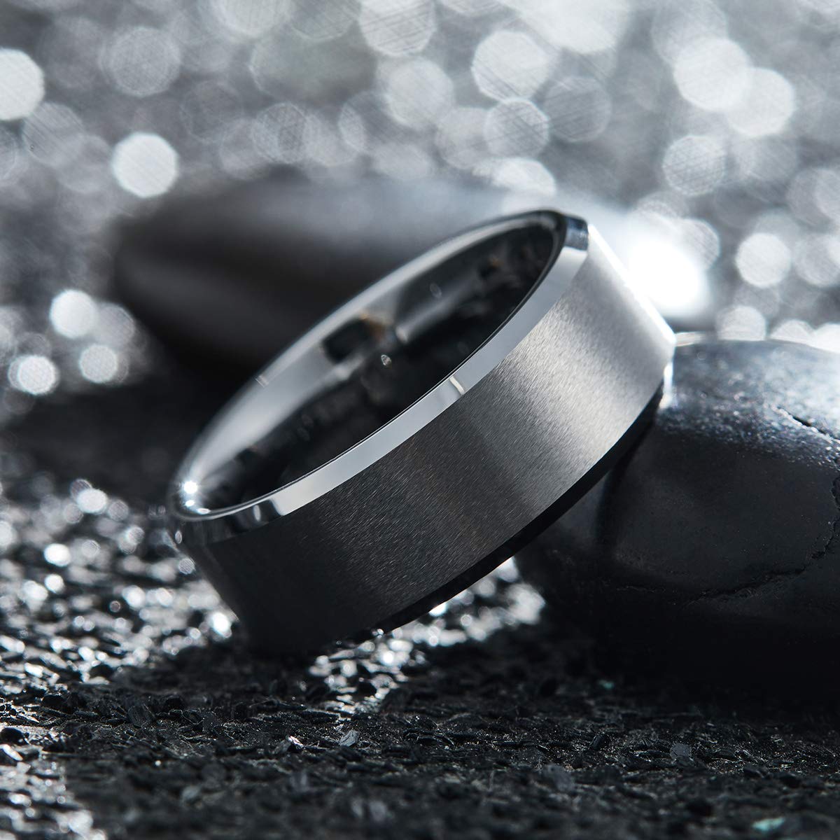 King Will Silver 9mm Men's Wedding Ring - Brushed Matte Finish, Beveled Polished Edge, Comfort Fit Size 15