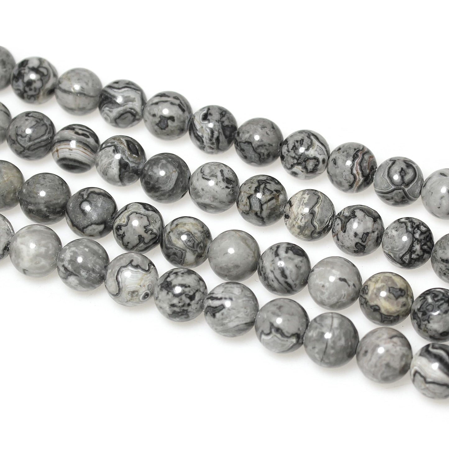 MJDCB AAA Natural Map Stone Beads Gray Picasso Stone Beads for DIY Bracelet Making 15" (6mm)