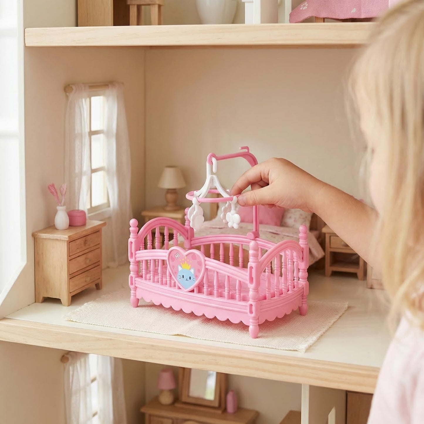 TOYANDONA Mini Furniture Dollhouse Accessories: 1:12 Miniature Doll House Model 2Pcs Mini Baby Bed Crib Cradle for Miniature Dollhouse Furniture Party Kit