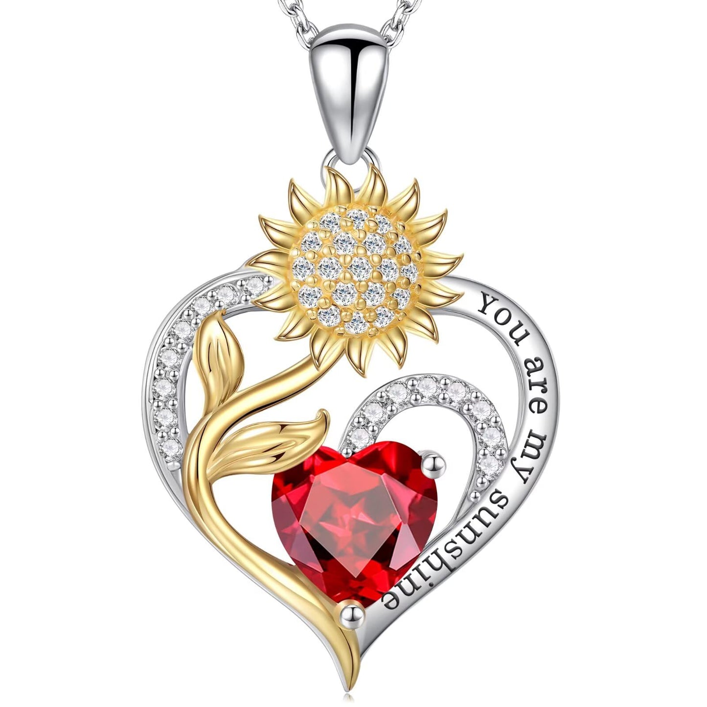 Iefil Sunflower Gifts for Women - Sunflower Necklace for Women January Simulated Garnet Birthstone Necklace Anniversary Valentine's Gifts Birthstone Jewelry for Wife Mom