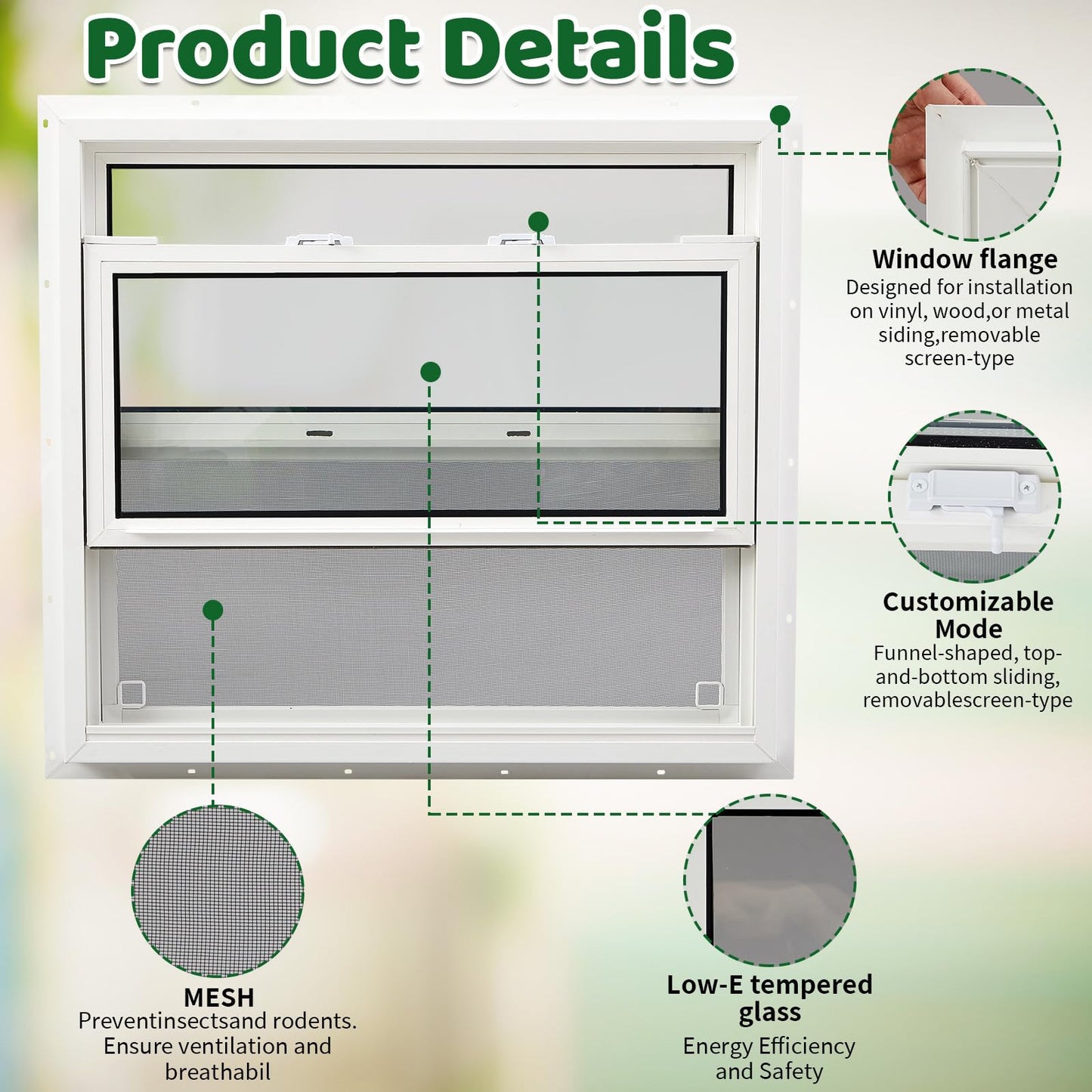 Pushglossy 30" x 27" Mobile Home Window Insulated Vinyl Low E Mobile Home Windows Replacement, Lower Tilt Sash Screen Included, Clear Double Pane Glass, Single Hung for House Basement Parts, White