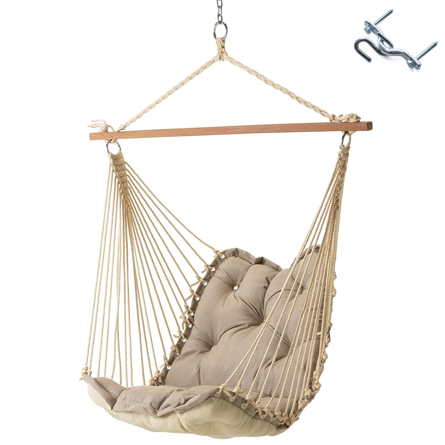 Hatteras Hammocks Cast Ash Sunbrella Tufted Single Swing – 300 lb Capacity, Indoor/Outdoor, Cumaru Spreader Bar – Handcrafted in The USA