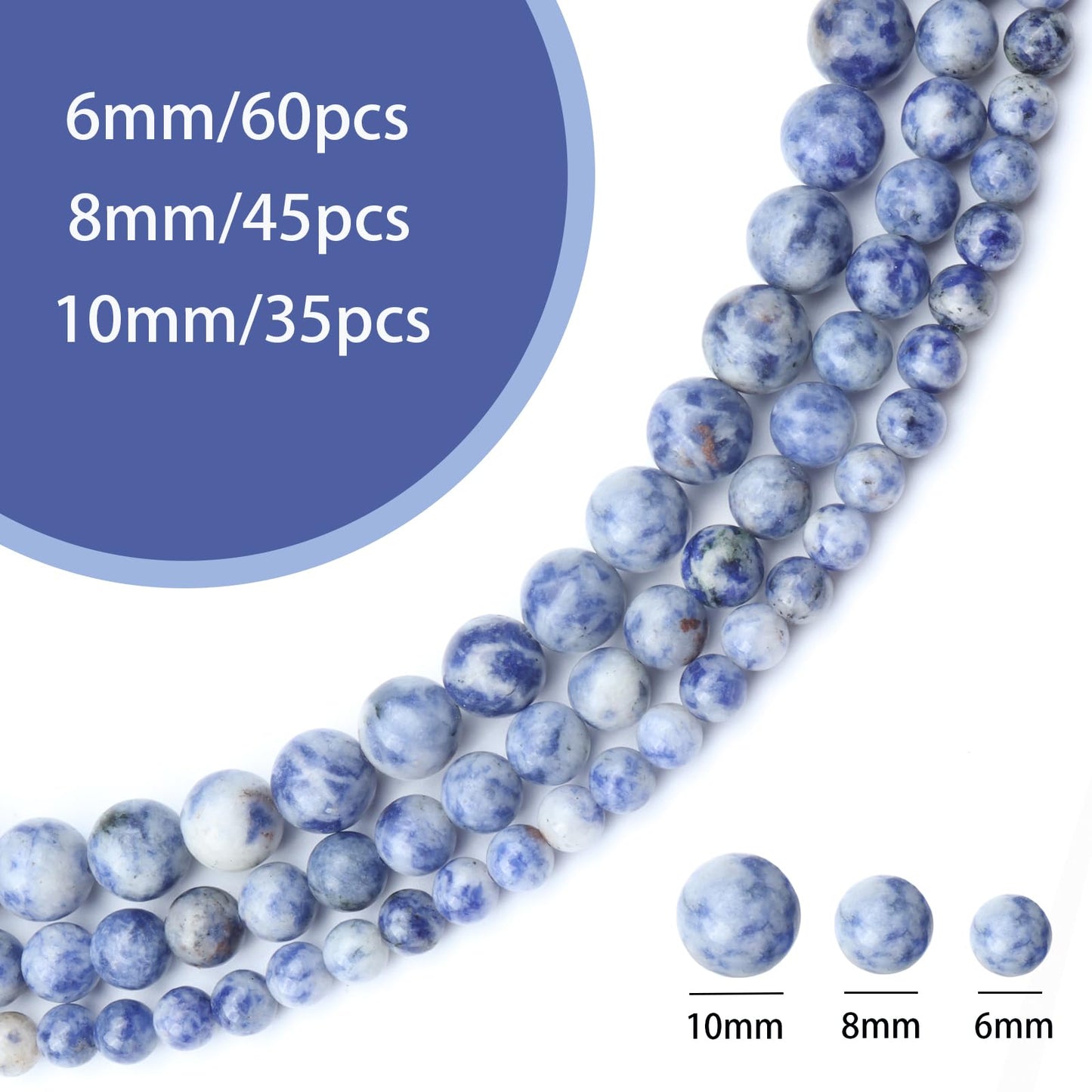 Siomia 60pcs 6mm Natural New Blue Sodalite Gemstone Beads Energy Healing Crystal Round Loose Stone Beads for Jewelry Making, DIY Bracelets Necklaces