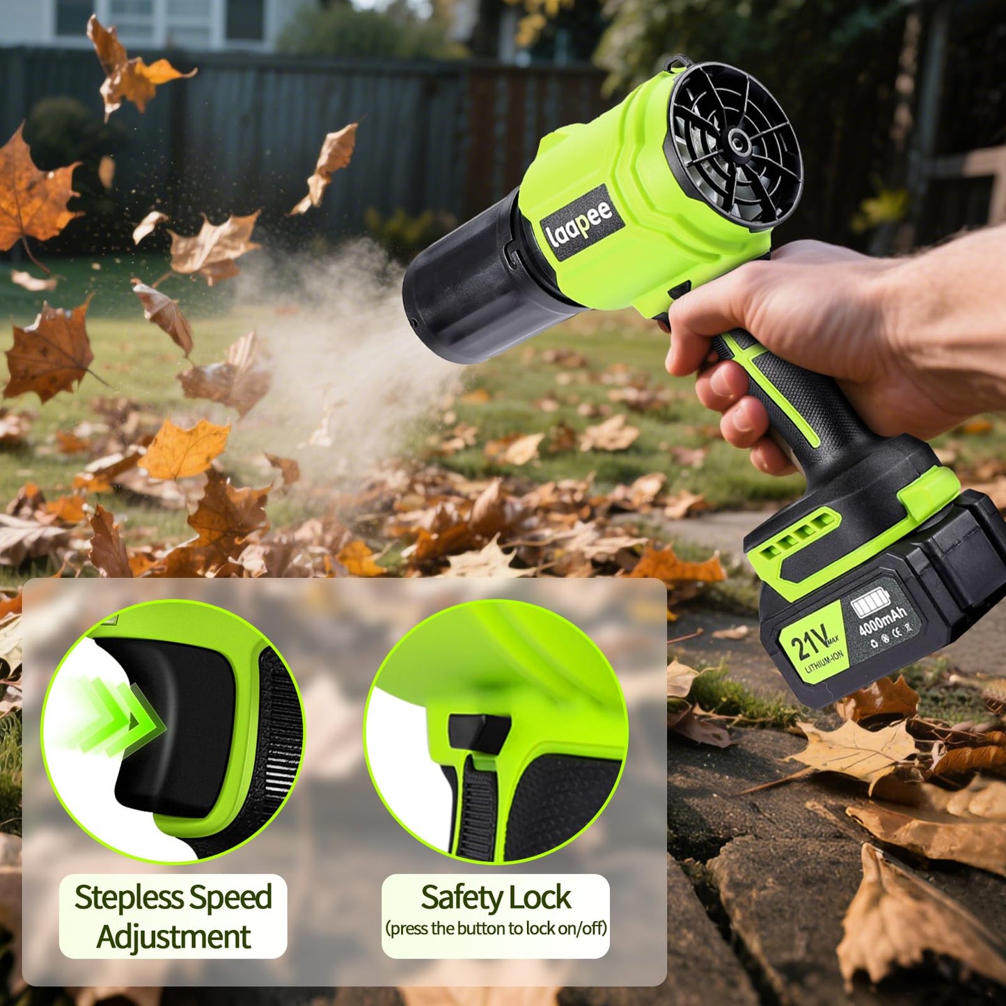 Leaf Blower Cordless,Battery Powered 800,000 RPM Electric Leaf Blower with 2 x 4.0Ah Battery and Charger Handheld Blowers for Lawn Care,Dust,Snow,Car Blowing Water with 2 Extended Nozzle