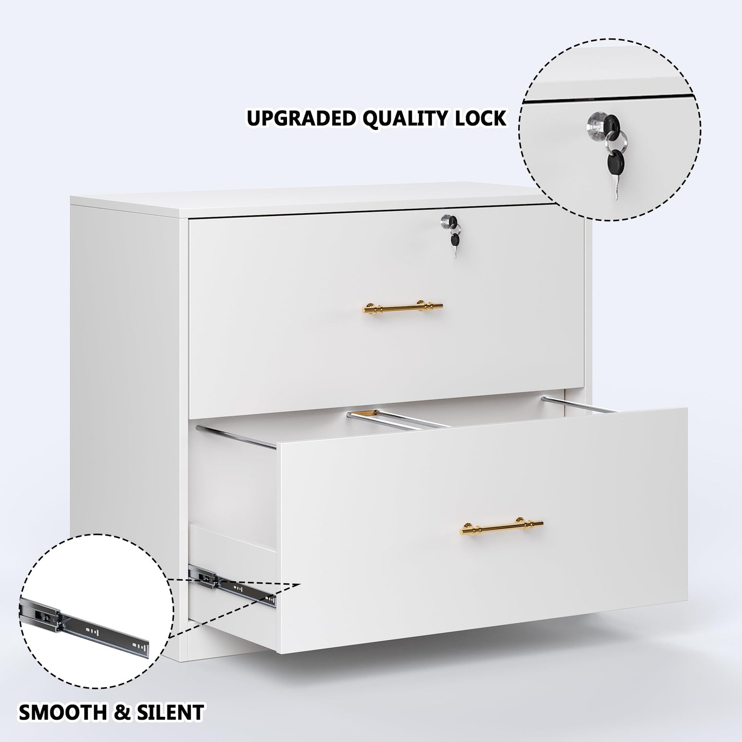 GFGWXW 2 Drawer Lateral File Cabinet with Lock, Suitable for Letter/A4/F4/Legal Size Hanging Files,Large Wood Filing Storage Cabinets Printer Stand for Home Office,White