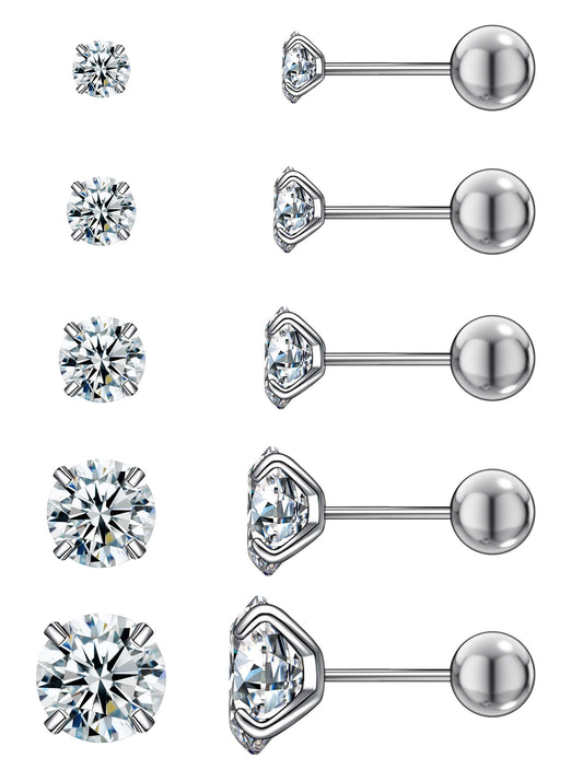 5 Pairs Earrings Sets Titanium Hypoallergenic Cubic zirconia Earrings for Women Helix Cartilage Tragus Women Jewelry