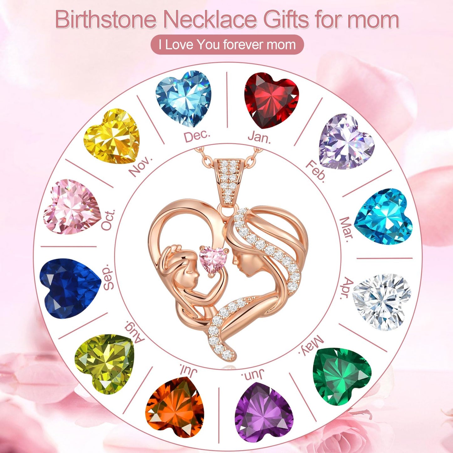 Zifeel Mothers Day Gifts for Mom Wife Her Grandma, S925 Sterling Silver Birthstone Necklaces Jewelry for Women, Mother's Day Love Heart Pendant Necklace for Anniversary Birthday Christmas Day