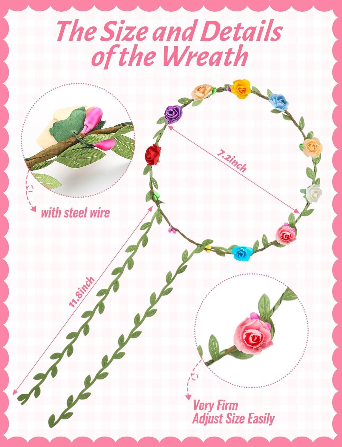 LSLYHTC 20 Pieces Flower Crown Headbands for Women Girls, Adjustable Floral Wreath Garland Headpiece, Multicolor Boho Flower Tiara for Wedding Festival Easter Party Photography Props