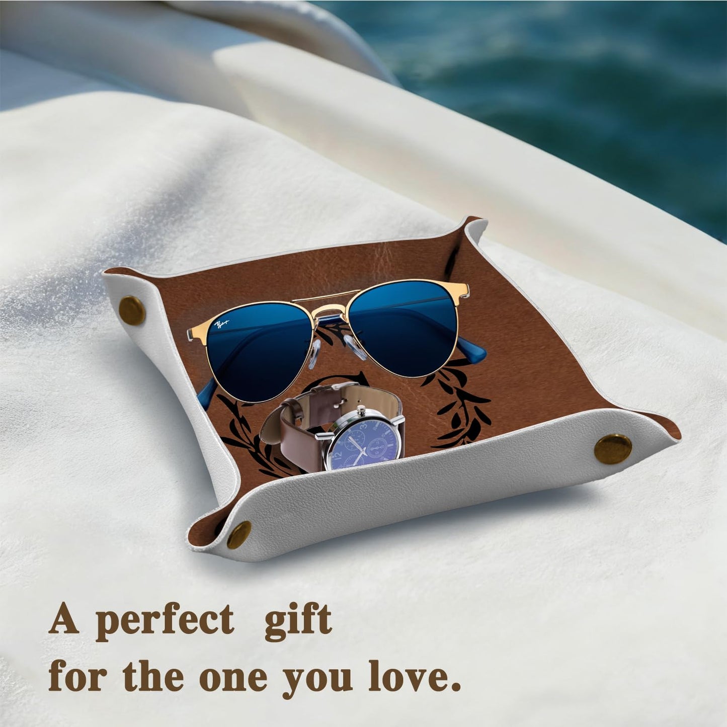 Dilemat Gifts for Men Initial Valet Tray,Personalized Gifts for Dad Husband Boyfriend Grandpa,Nightstand Desk Accessories PU Leather Tray Organizer for Birthday Christmas Ideas (C)