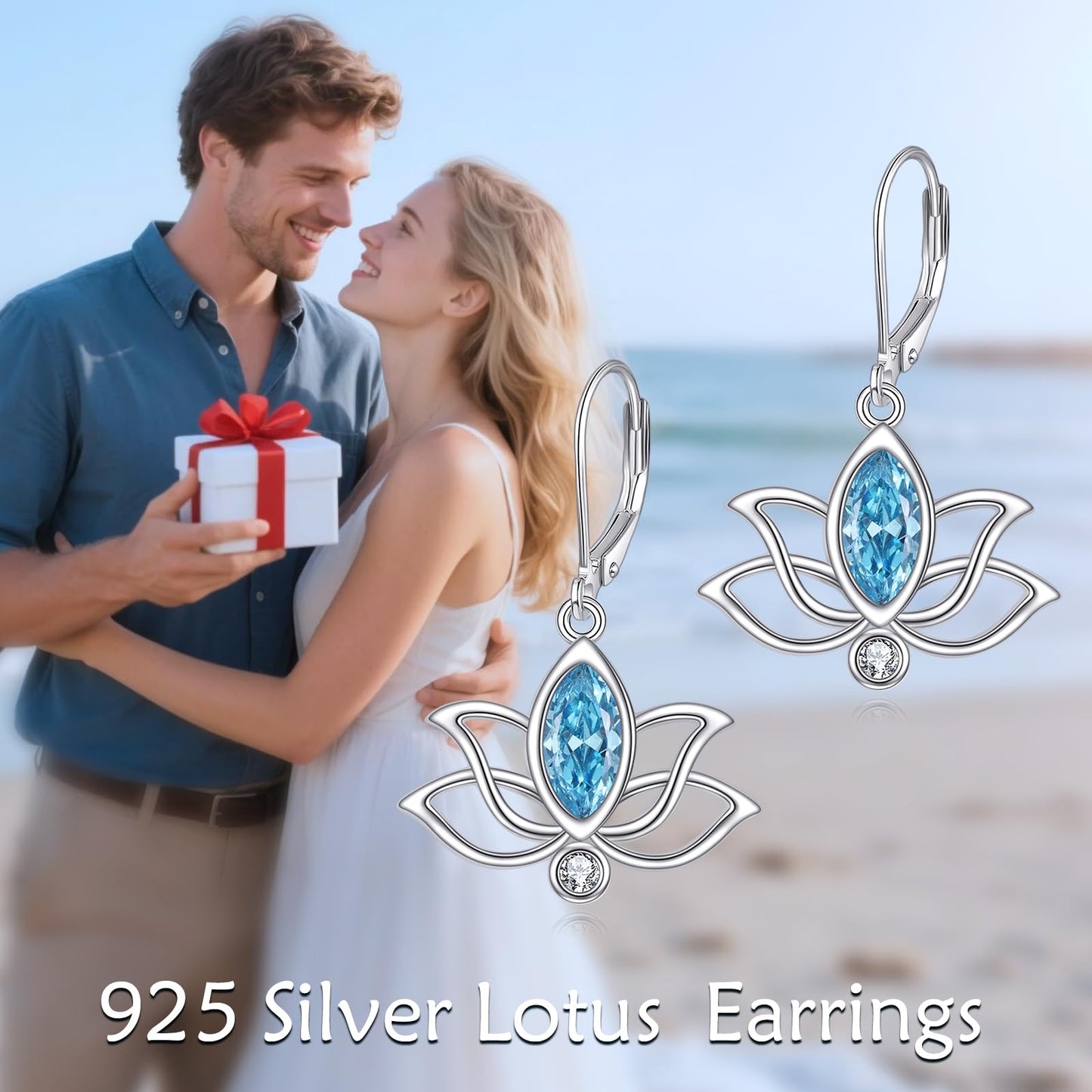 YFN Lotus Flower Earrings Sterling Silver Birthstone Lotus Leverback Dangle Drop Earrings Jewelry Gifts for Women (L. Dec)