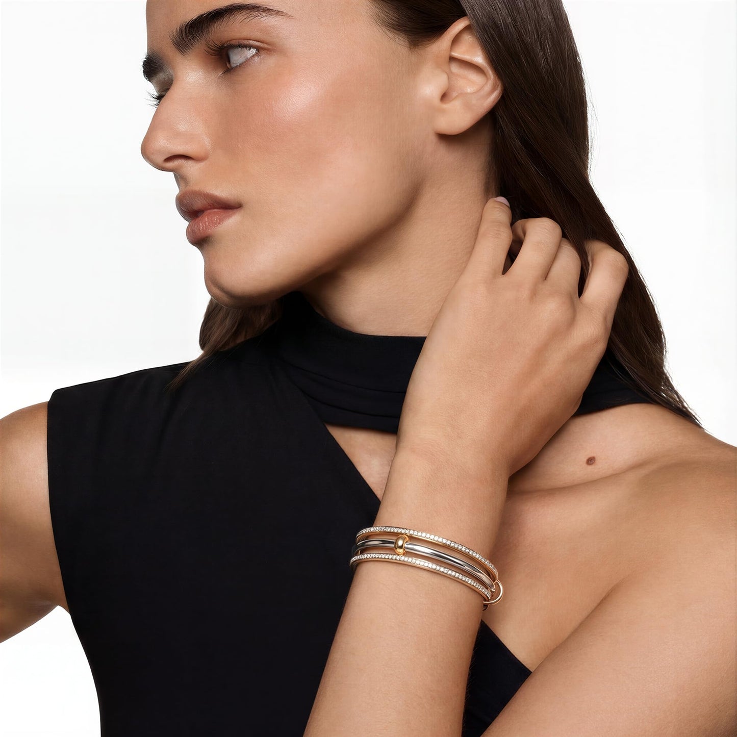 Musishiyu Gold Bracelets for Women Stacking Bangle - 18K Mixed Metal Tri-Color Rolling Interlocking Bands, Cubic Zirconia Fidget Anxiety Jewelry, Perfect Gifts for Mom Wife Grandma