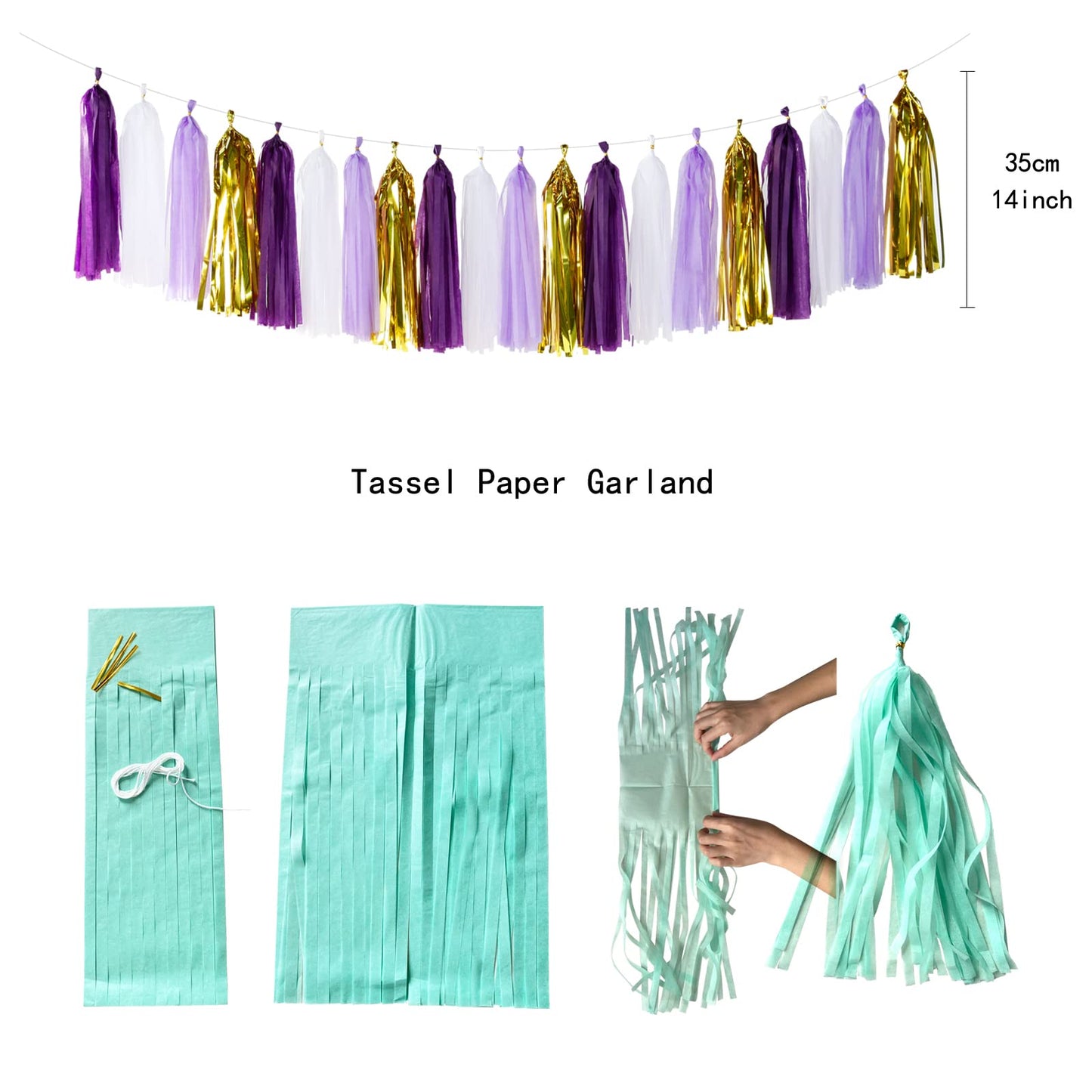 Purple Gold Graduation Decorations - 30pcs Kits Lavender White Paper Flowers,Banner Flags,Tassel Streamer Garland Engagement Girl Baby Bridal Shower Party Decoration Lasting Surprise