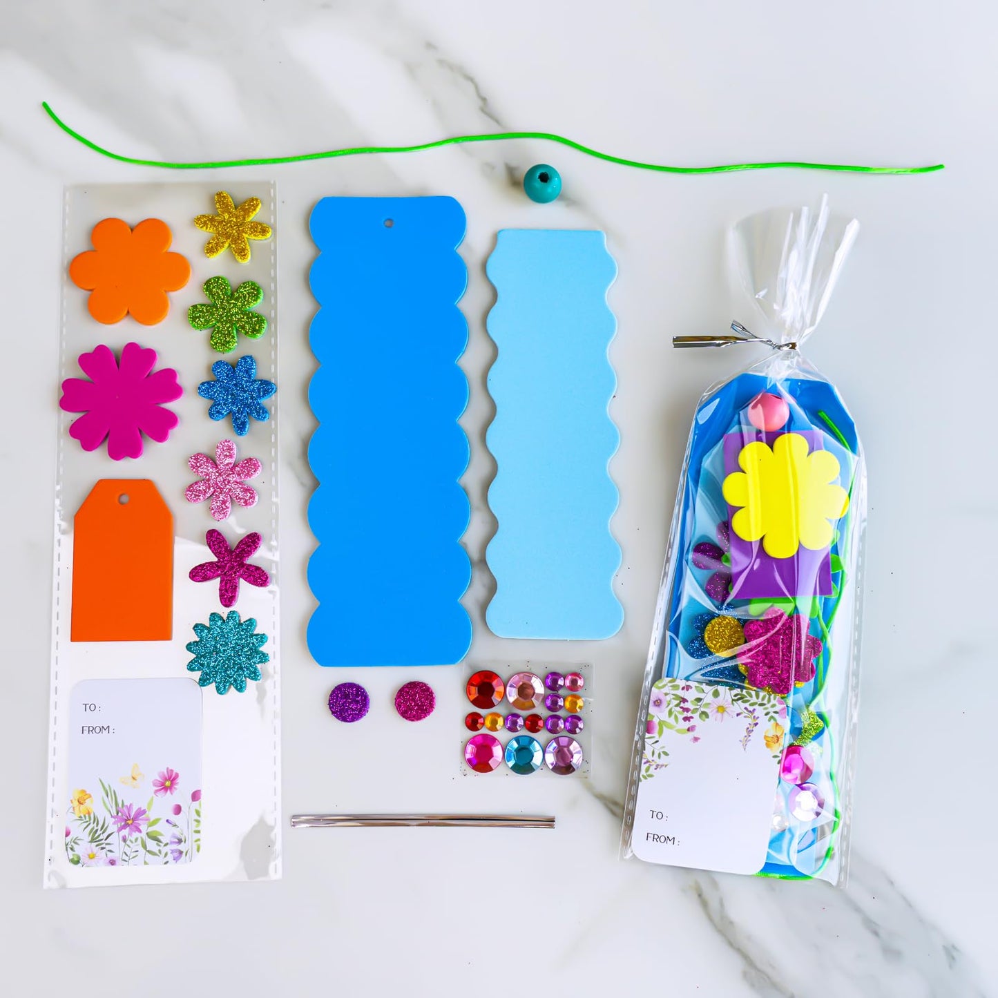 Winlyn 36 Sets Flower Crafts Kits Spring Summer Crafts DIY 3D Tuilp Sunflower Flower Bookmarks Ornaments Art Sets Foam Stickers Arts and Crafts for Kids Camping Classroom Activities Party Favors