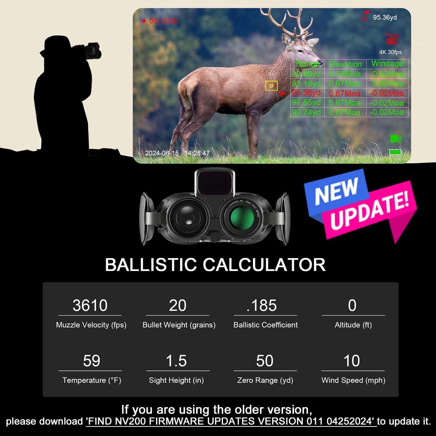 oneleaf.ai Find NV200 70mm LRF 4K Digital Day/Night Vision Binoculars with Rangefinder
