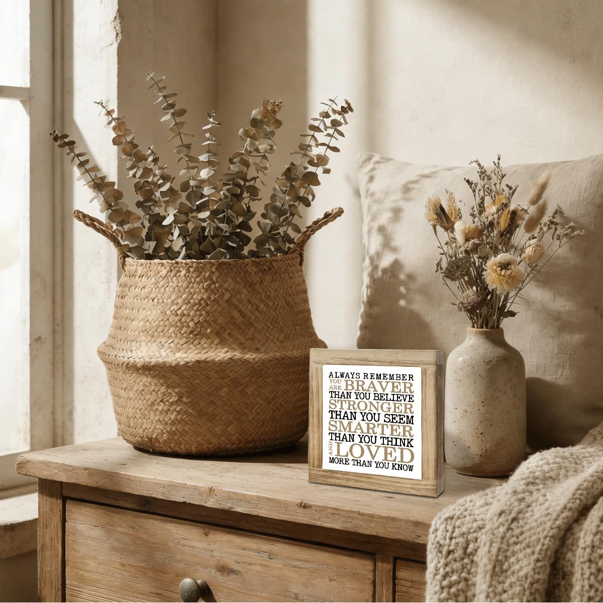Inspirational Desk Sign Gift, Always Remember You Are Braver Stronger Smarter Loved Quote Tabletop Decor, Motivational Reminder for Home Office Desk Shelf, Encouraging Gift for Coworkers Friends