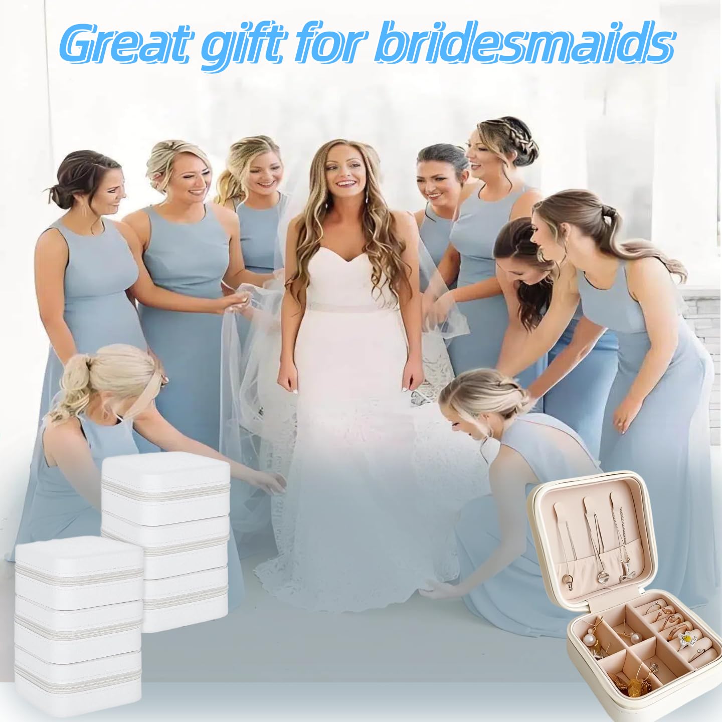 Ntwoiee Travel Jewelry Case Bridesmaid Gifts Box,10 Pack Small Jewelry Box Mini Jewelry Organizer,PU Leather Portable Earring Storage Box for Women Girls Bridesmaid Proposal Gifts（white）