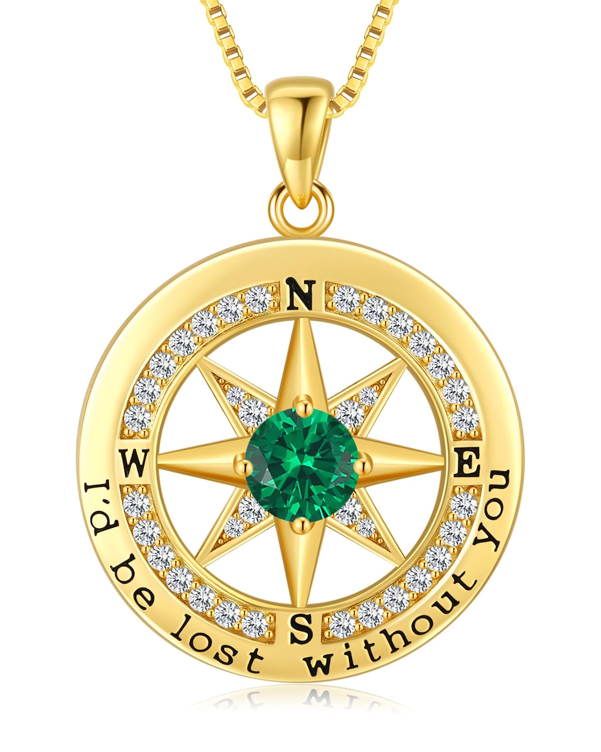 S925 Necklace Gift for Wife |Compass Jewelry |Women Anniversary |Sterling Silver |Girlfriend Birthday Necklaces for Her Valentines |I'd be Lost without You |Jewel 18K Gold May 05