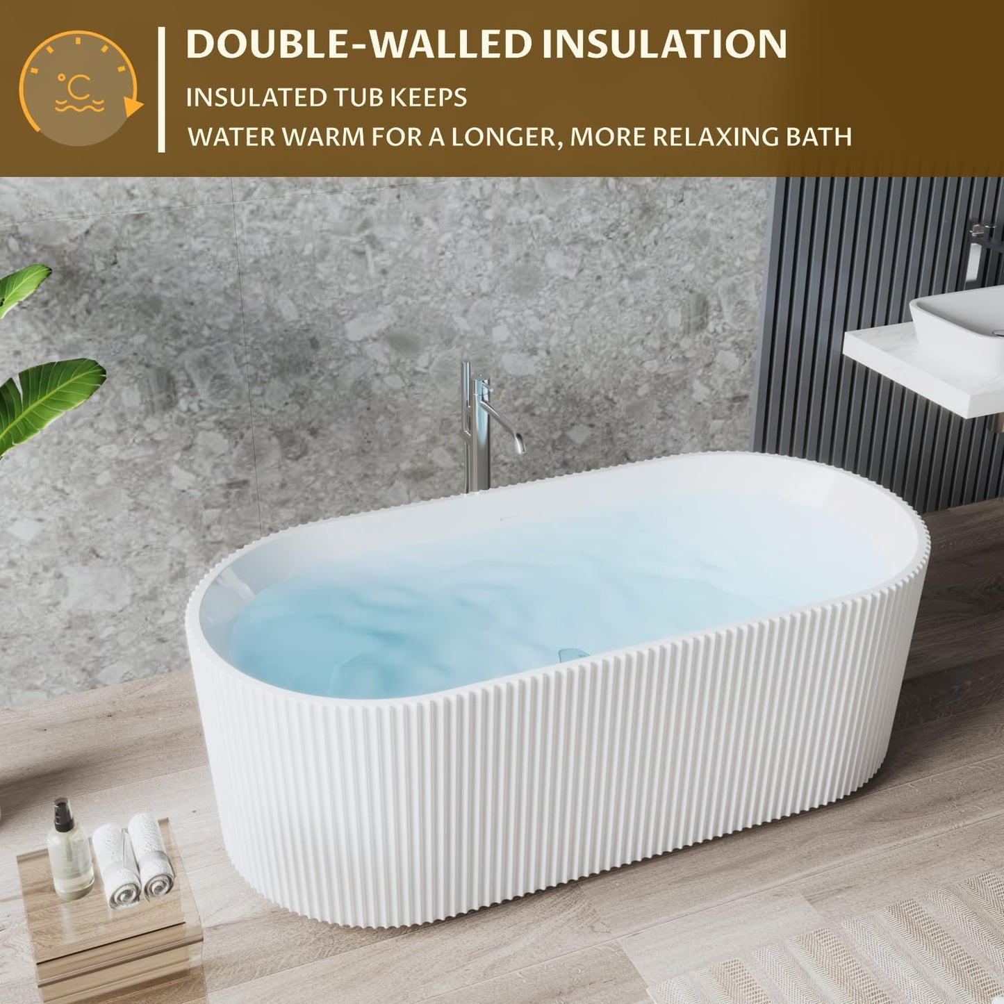 59"Acrylic Freestanding Soaking Bathtub, Deep Ergonomic Design with Lumbar Support, Integrated Overflow Drain, Non-Slip Base,cUPC Certified Modern Bathroom Tub, Easy Installation for Bathroom