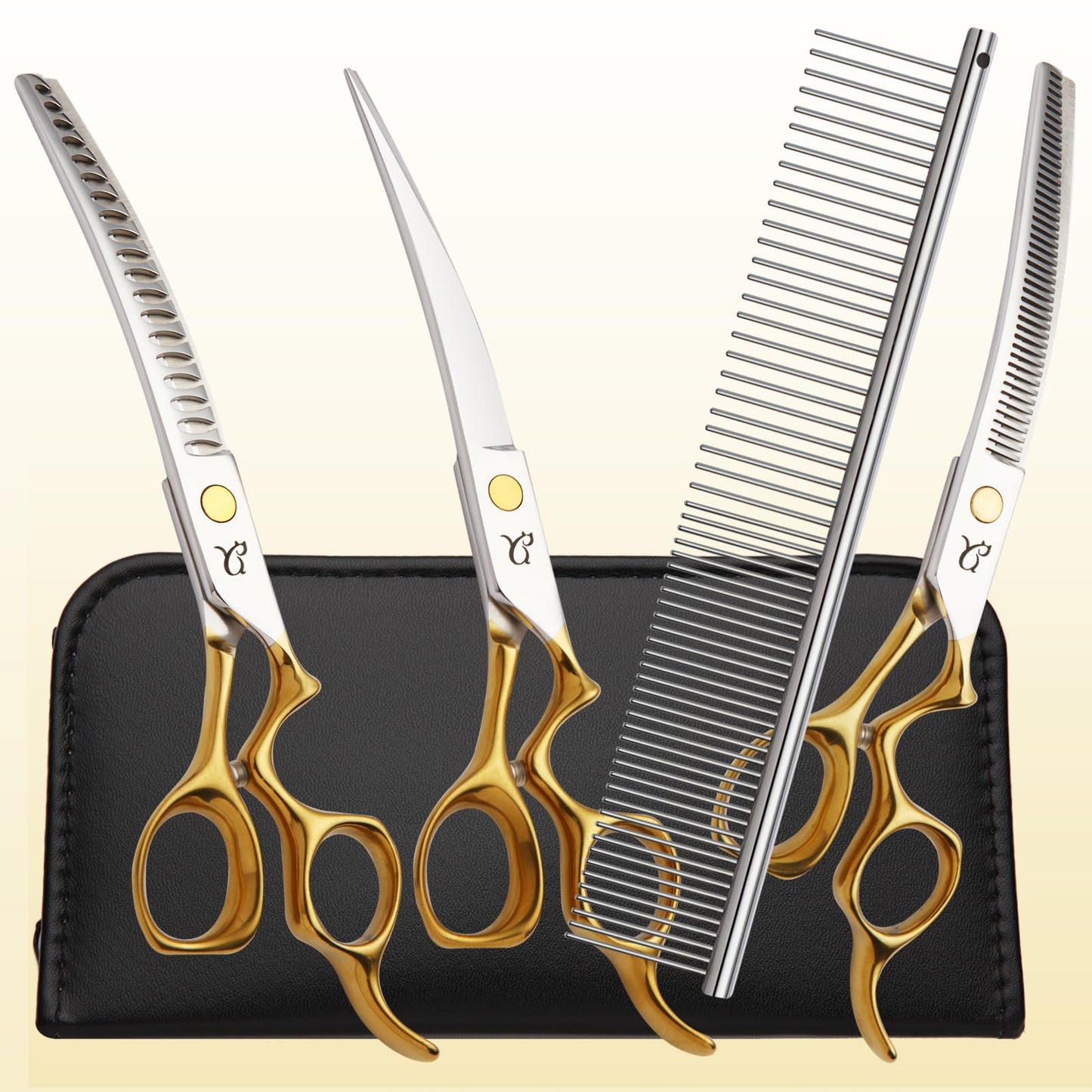 CITYWISH Dog Grooming Scissors,Curved Chunkers Shears Deg Grooming with Safety Round Tips, Sharp and Comfortable 4 in 1 Dog Scissers for Grooming