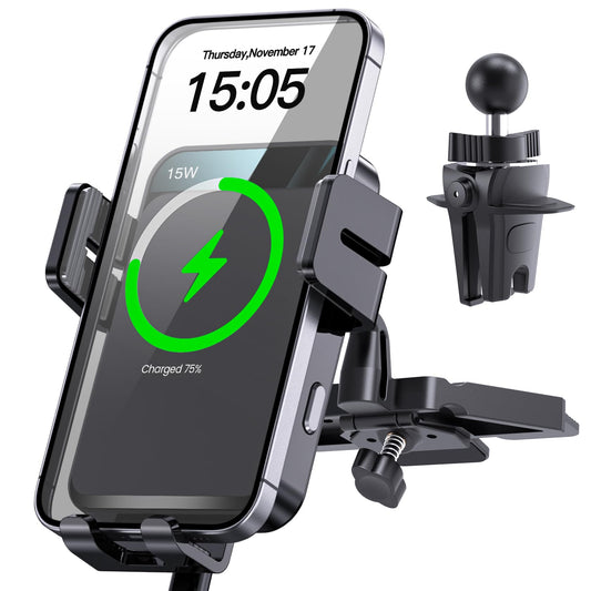 Wireless Car Charger, MOKPR Auto-Clamping Car Mount 15W/10W/7.5W Fast Charging Air Vent Car Phone Mount Compatible with iPhone 15/14/13/13 Pro/12 Pro Max/12 pro/12/11/10 Series, Samsung Galaxy Series