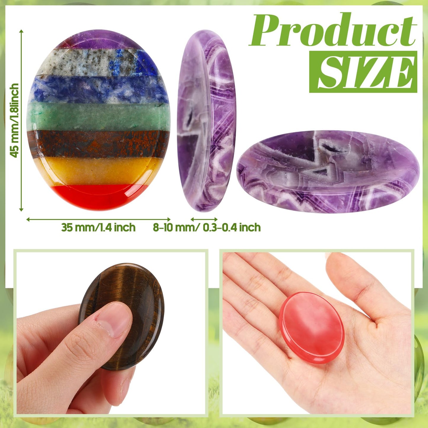 Fumete 12 Pcs Thumb Worry Stone for Anxiety Chakra Crystals Oval Chakra Stones Amethyst Tigers Eye Crystal for Anxiety Stress Relief Meditation Valentines Easter Gift Office Stress (Classic Set)